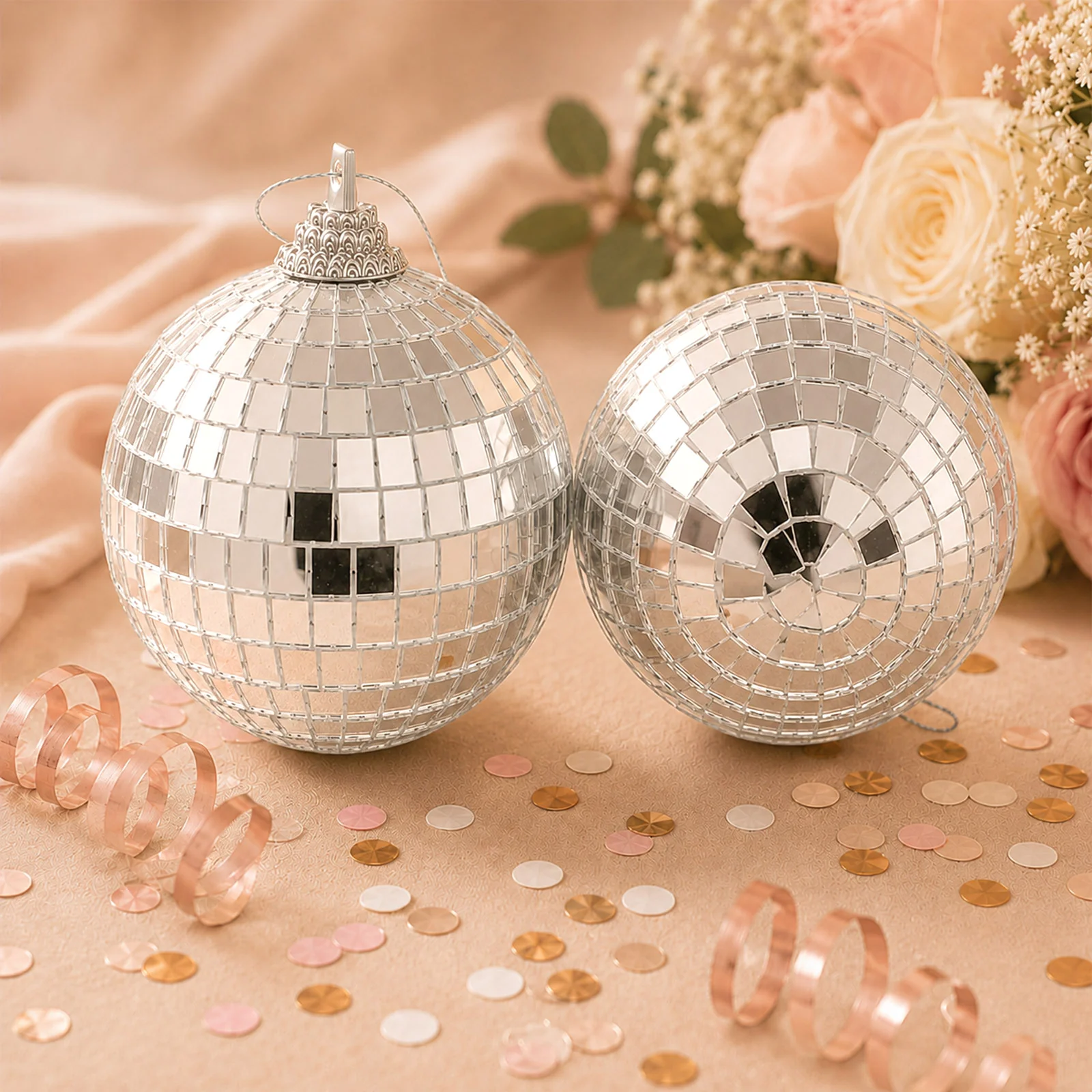 4 Pack Silver Foam Disco Mirror Ball With Hanging Ring, Holiday Party Decor 8" - Image 7