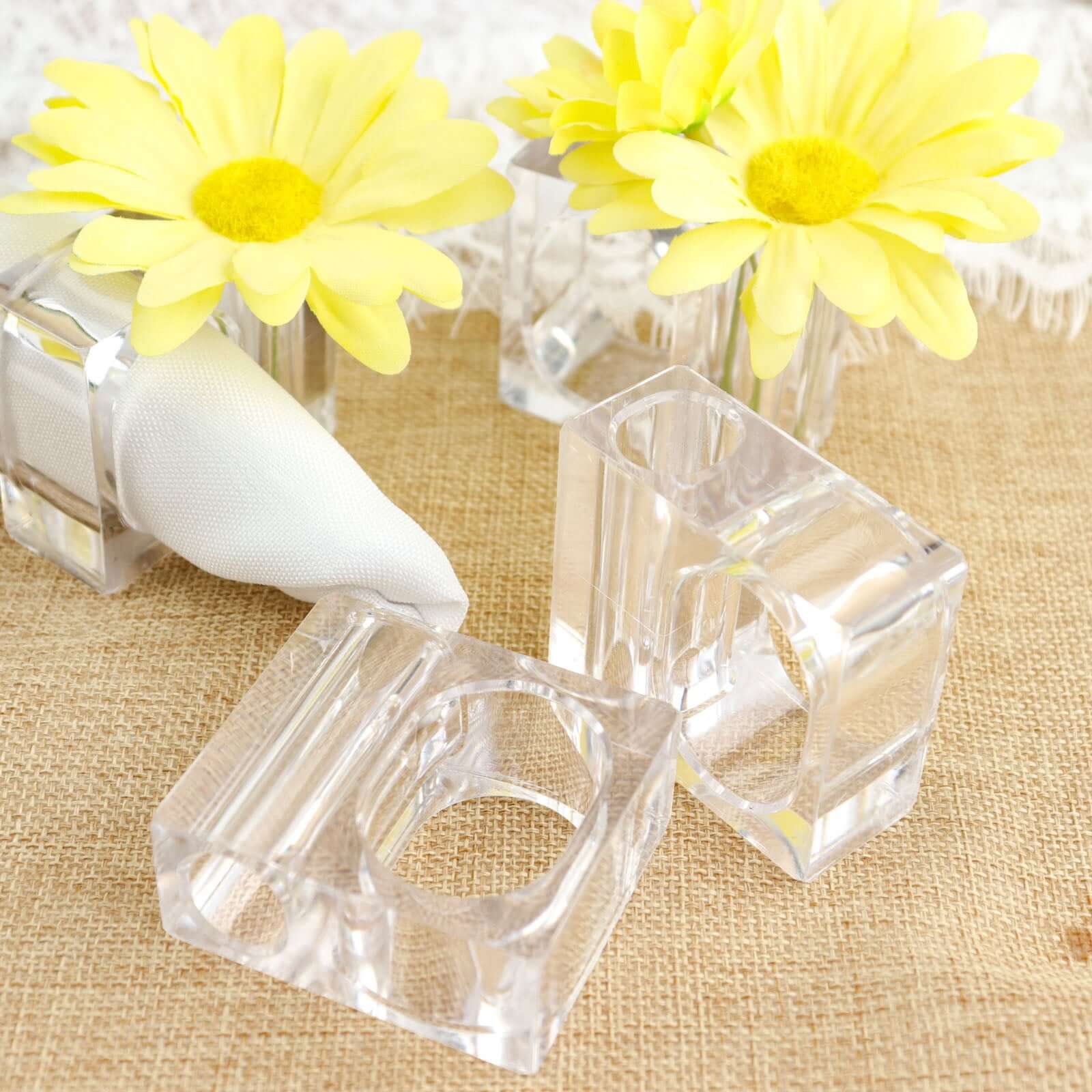 4-Pack Acrylic Napkin Rings 2-in-1 Mini Bud Vase Square Clear - Flower Napkin Holders for Table Decor - Image 8