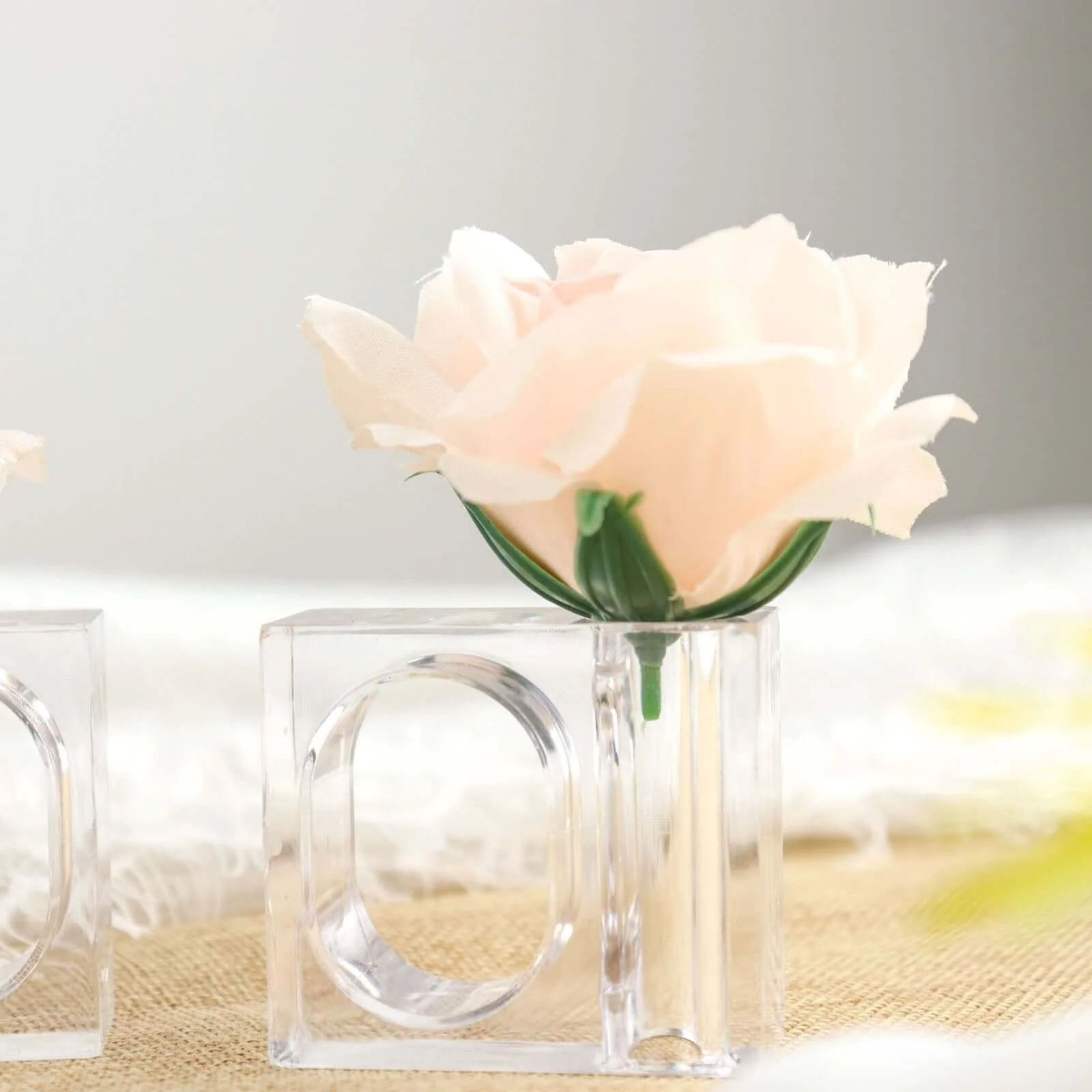 4-Pack Acrylic Napkin Rings 2-in-1 Mini Bud Vase Square Clear - Flower Napkin Holders for Table Decor - Image 9