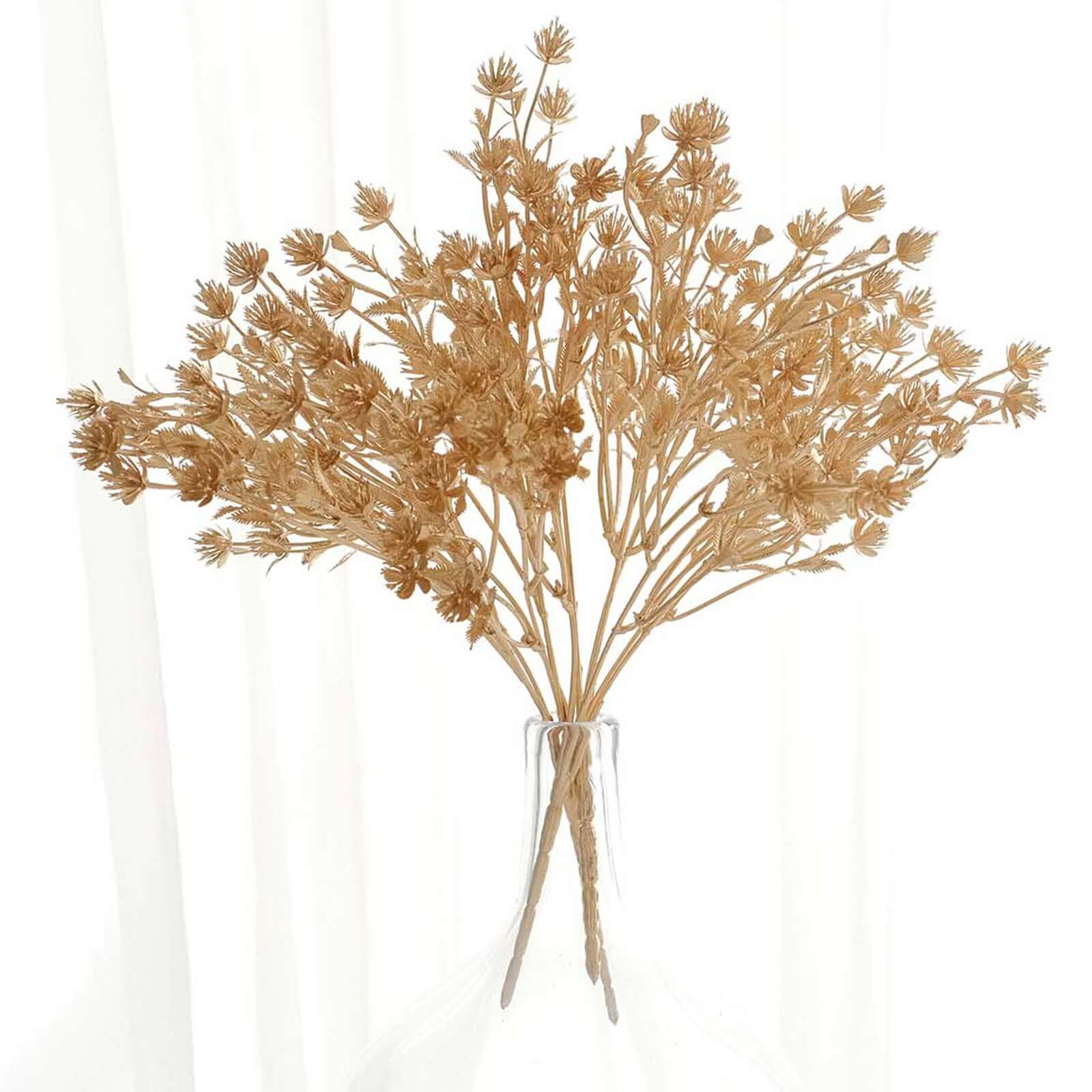 4-Pack Artificial Baby's Breath Flower Bouquet 13" Metallic Gold