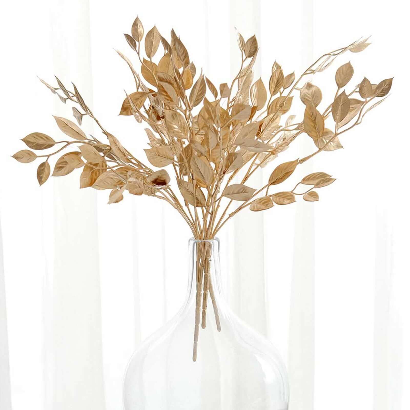 4-Pack Artificial Italian Ruscus Leaves Branches 14" Metallic Gold