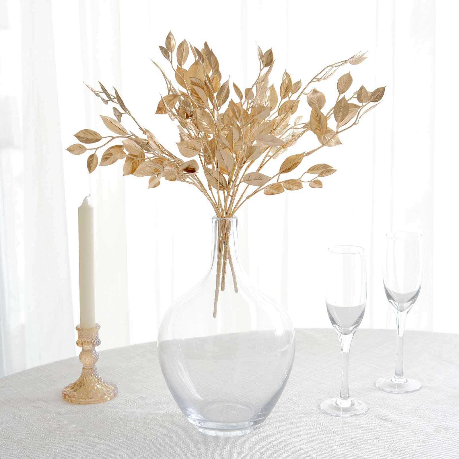4-Pack Artificial Italian Ruscus Leaves Branches 14" Metallic Gold - Image 6