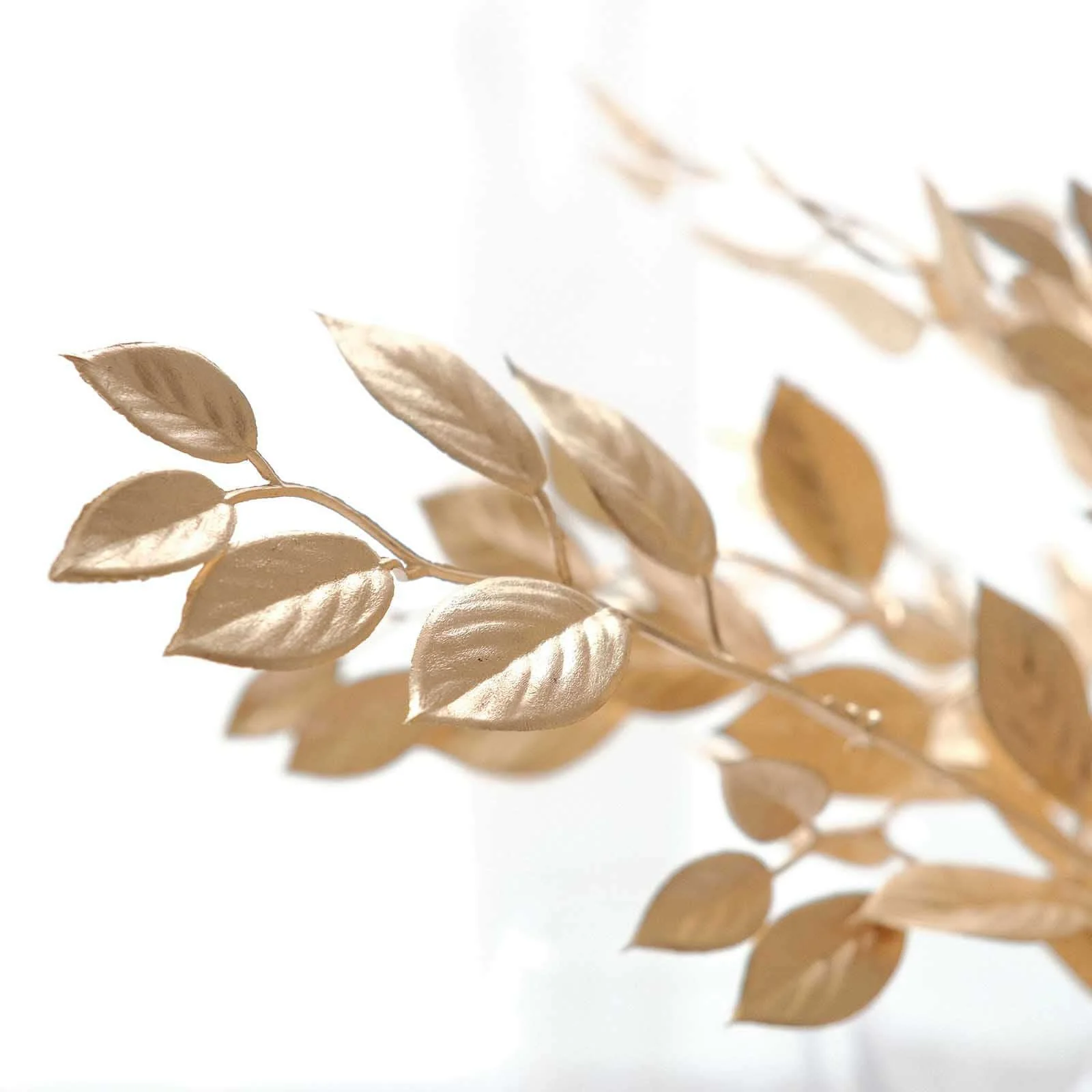 4-Pack Artificial Italian Ruscus Leaves Branches 14" Metallic Gold - Image 8