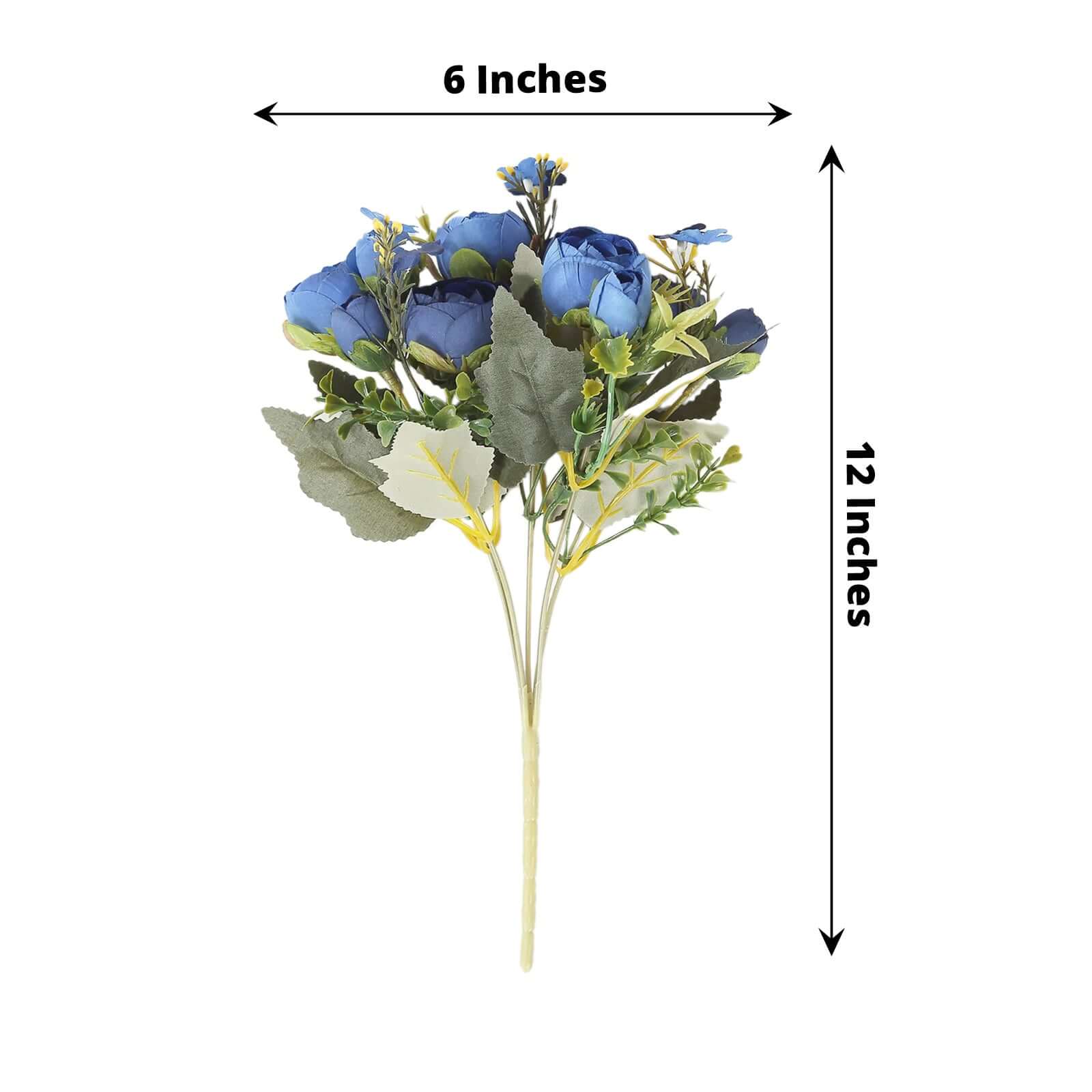 4 Pack Artificial Navy Blue Mini Ranunculus Silk Flower Arrangements, Faux Buttercup Floral Bouquets - 12" - Image 3