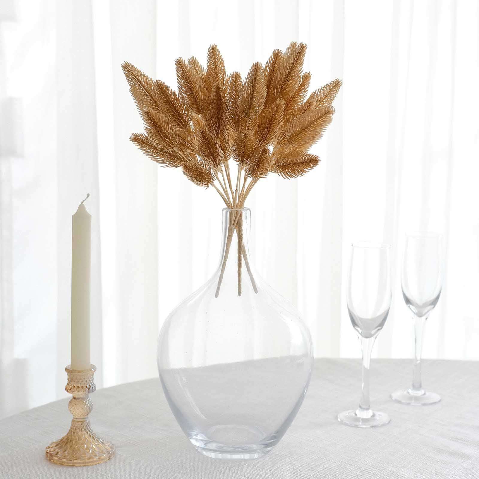 4-Pack Artificial Pine Branches 11" Metallic Gold - Faux Flexible Pine Needle Sprigs Floral Sprays for Festive Weddings Holiday Parties & Home Accents - Image 2