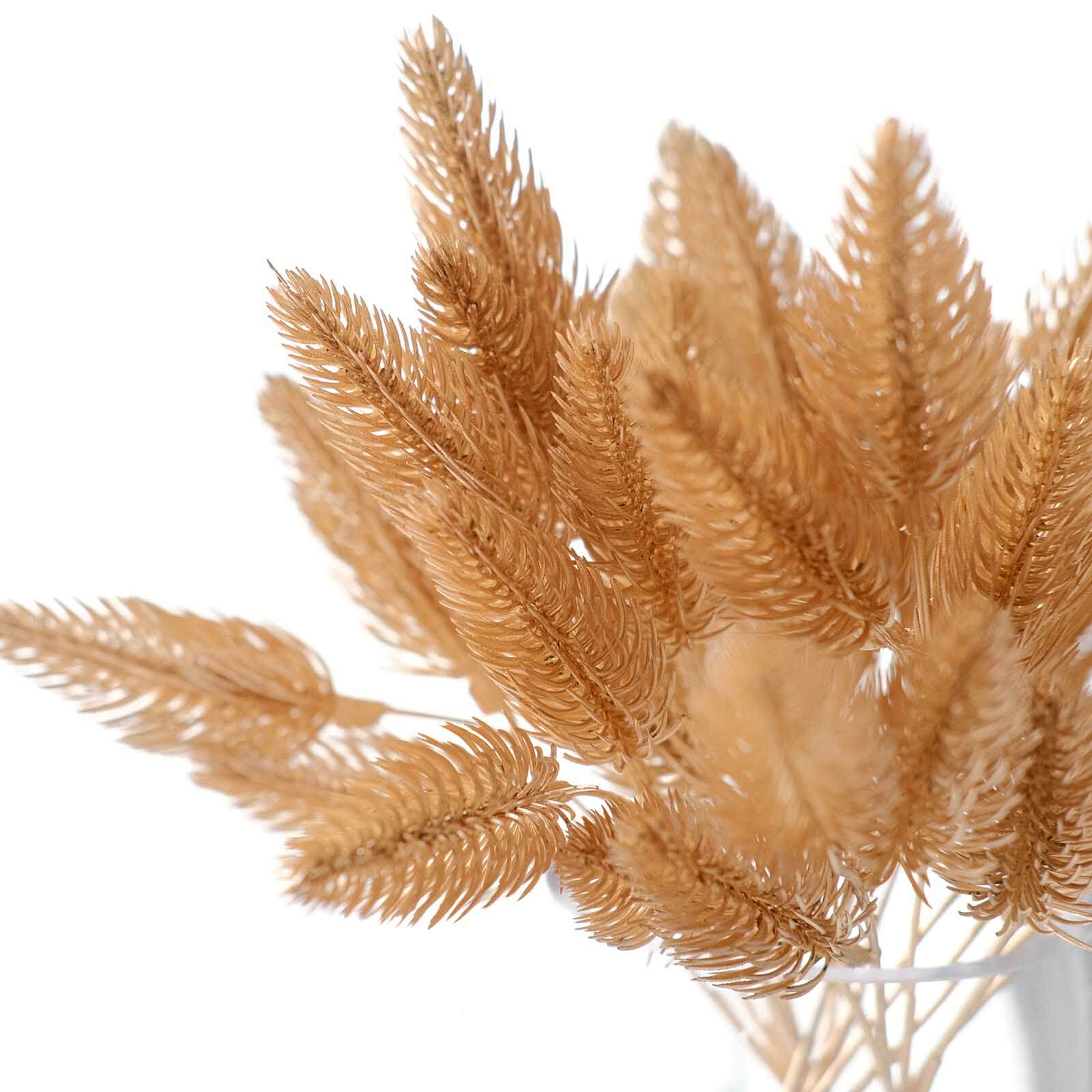 4-Pack Artificial Pine Branches 11" Metallic Gold - Faux Flexible Pine Needle Sprigs Floral Sprays for Festive Weddings Holiday Parties & Home Accents - Image 4