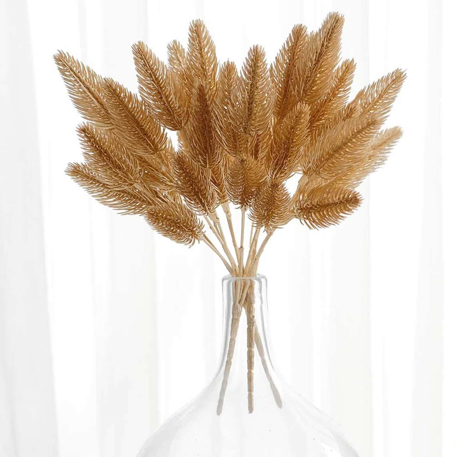 4-Pack Artificial Pine Branches 11" Metallic Gold - Faux Flexible Pine Needle Sprigs Floral Sprays for Festive Weddings Holiday Parties & Home Accents - Image 9
