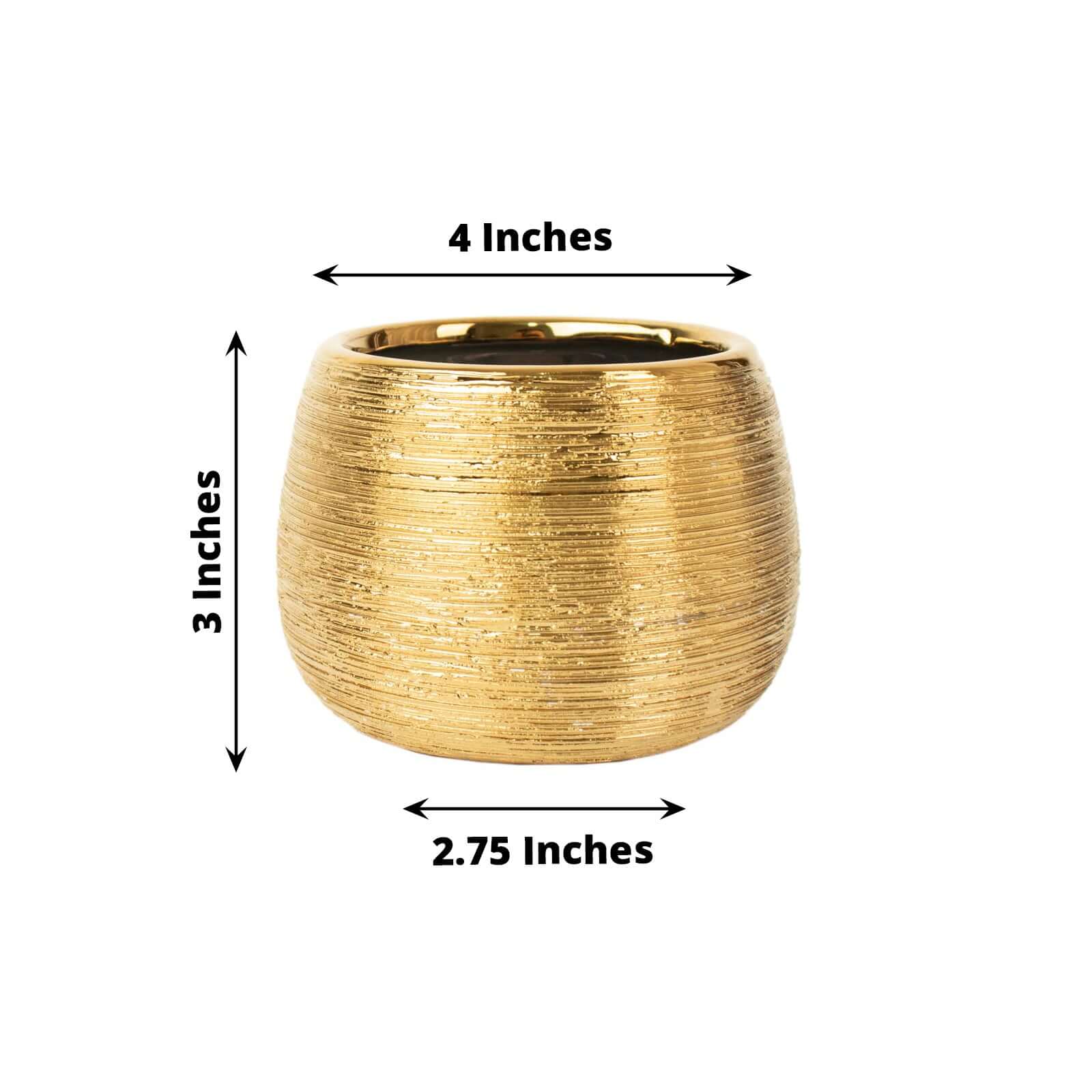 4-Pack Ceramic Flower Vase Pots 3" Textured Round Design Gold - Brushed Indoor Planters - Image 3