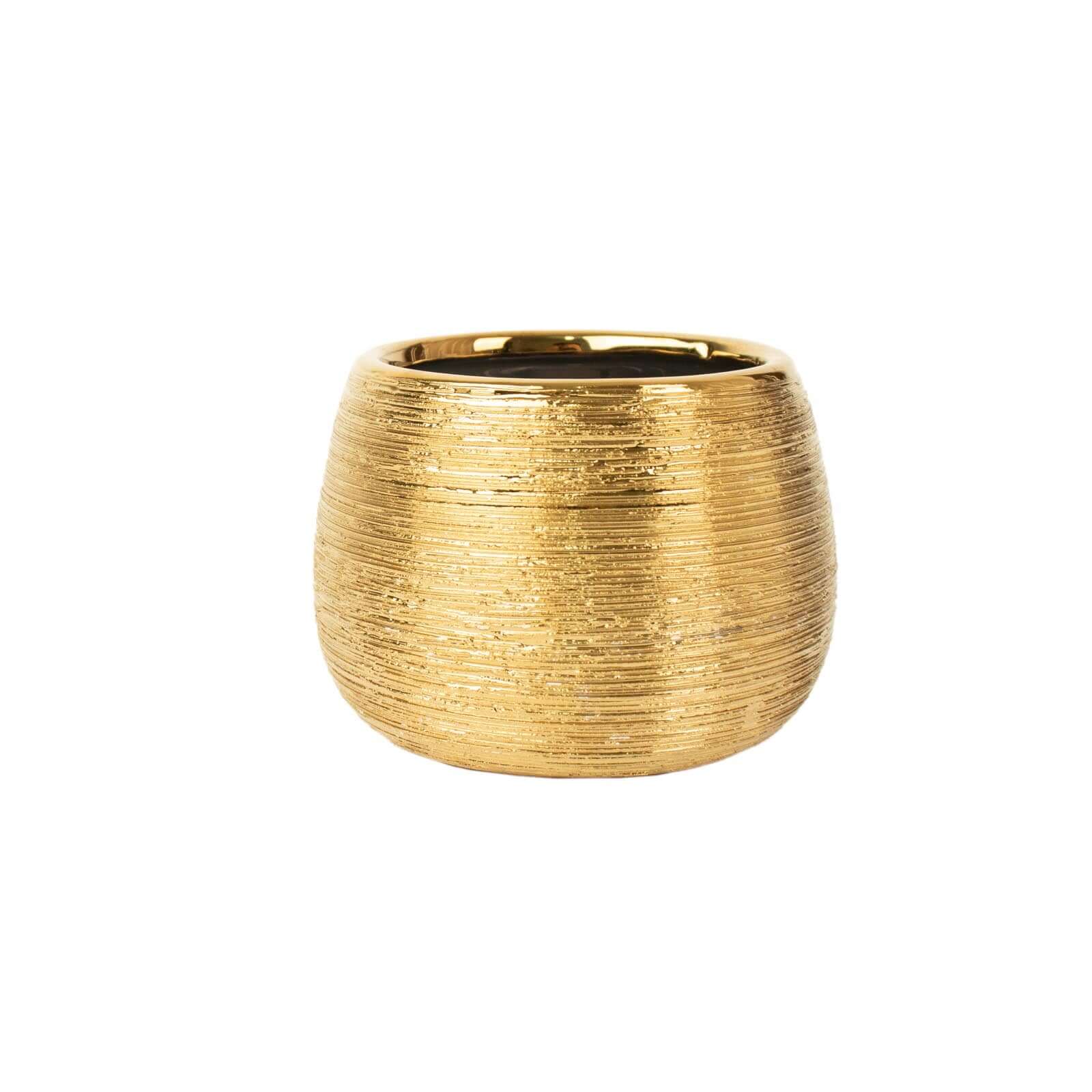 4-Pack Ceramic Flower Vase Pots 3" Textured Round Design Gold - Brushed Indoor Planters - Image 7