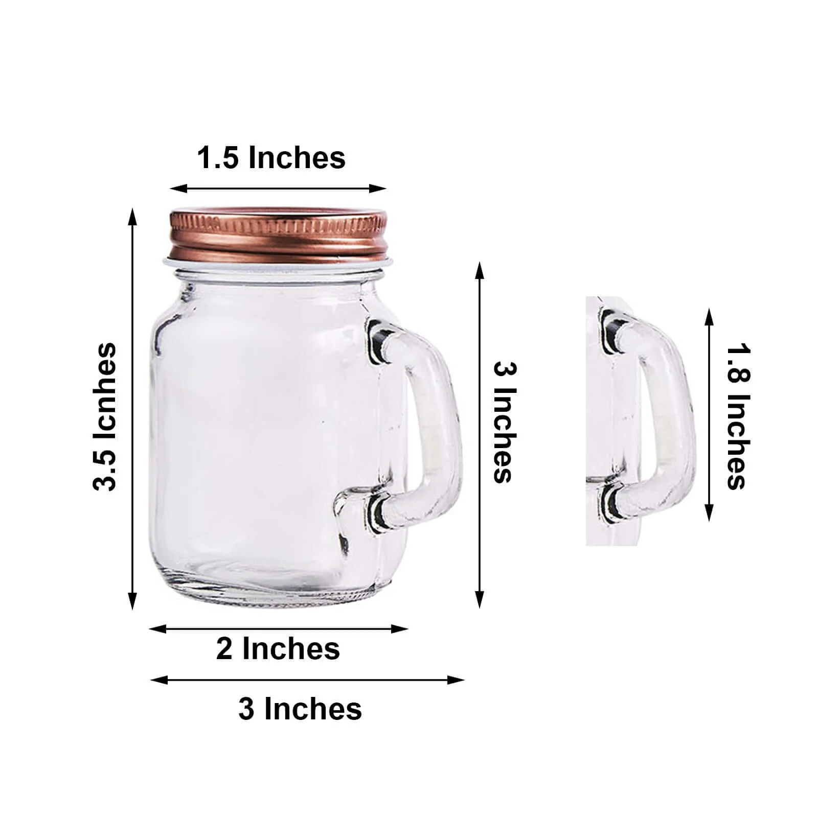 4-Pack Clear Glass Mason Jars 4oz Rustic Design with Handles and Rose Gold Screw-On Lids - Stylish Storage for Beverages & Decor - Image 3