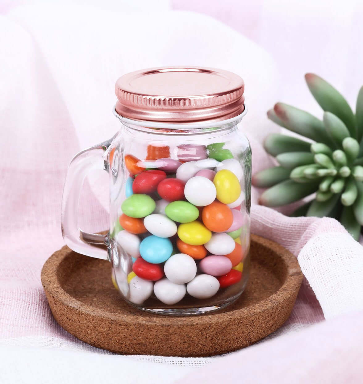4-Pack Clear Glass Mason Jars 4oz Rustic Design with Handles and Rose Gold Screw-On Lids - Stylish Storage for Beverages & Decor - Image 7