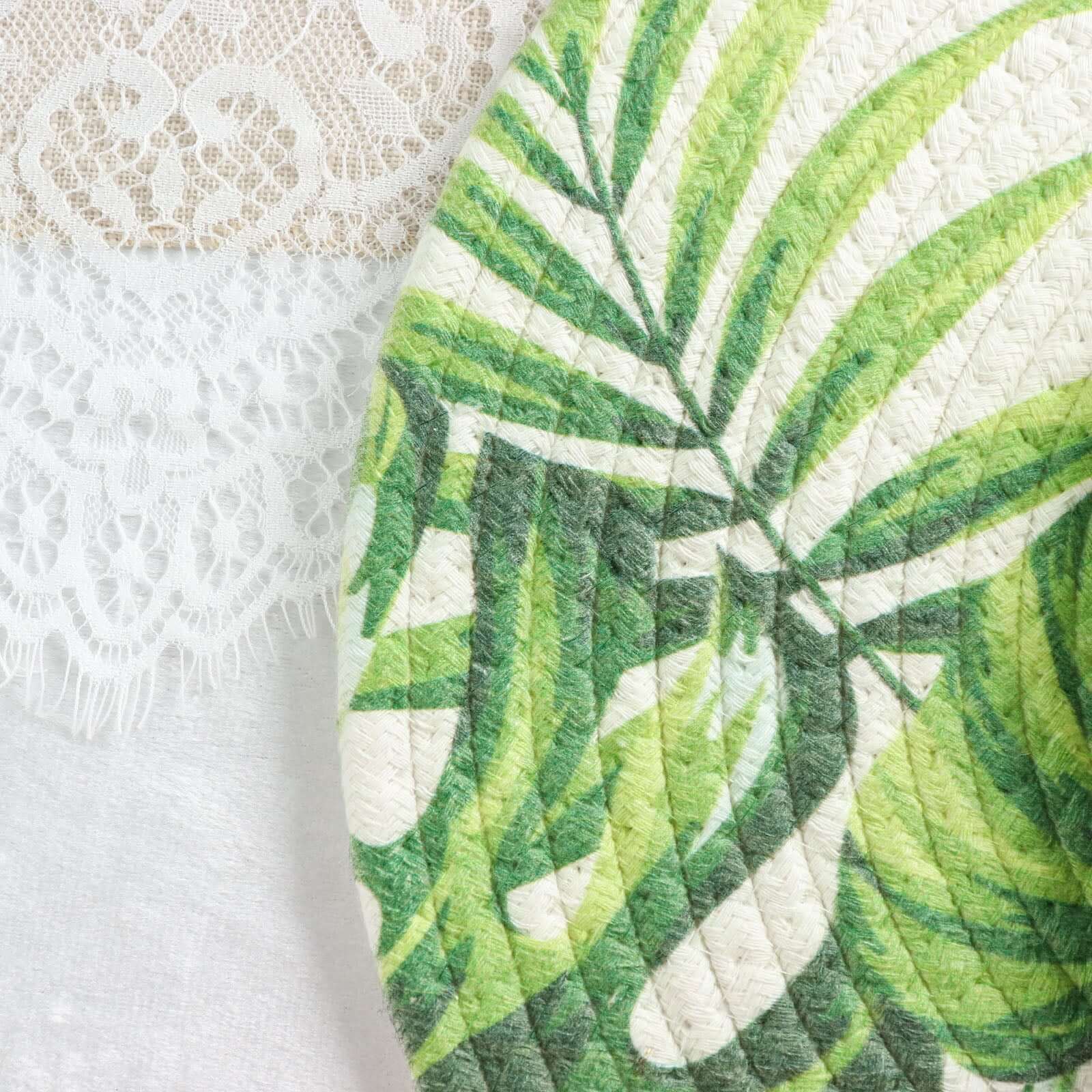 4-Pack Cotton Table Placemats 15" Round Braided Tropical Leaf Design Green - Indoor/Outdoor Dining Table Mats - Image 9