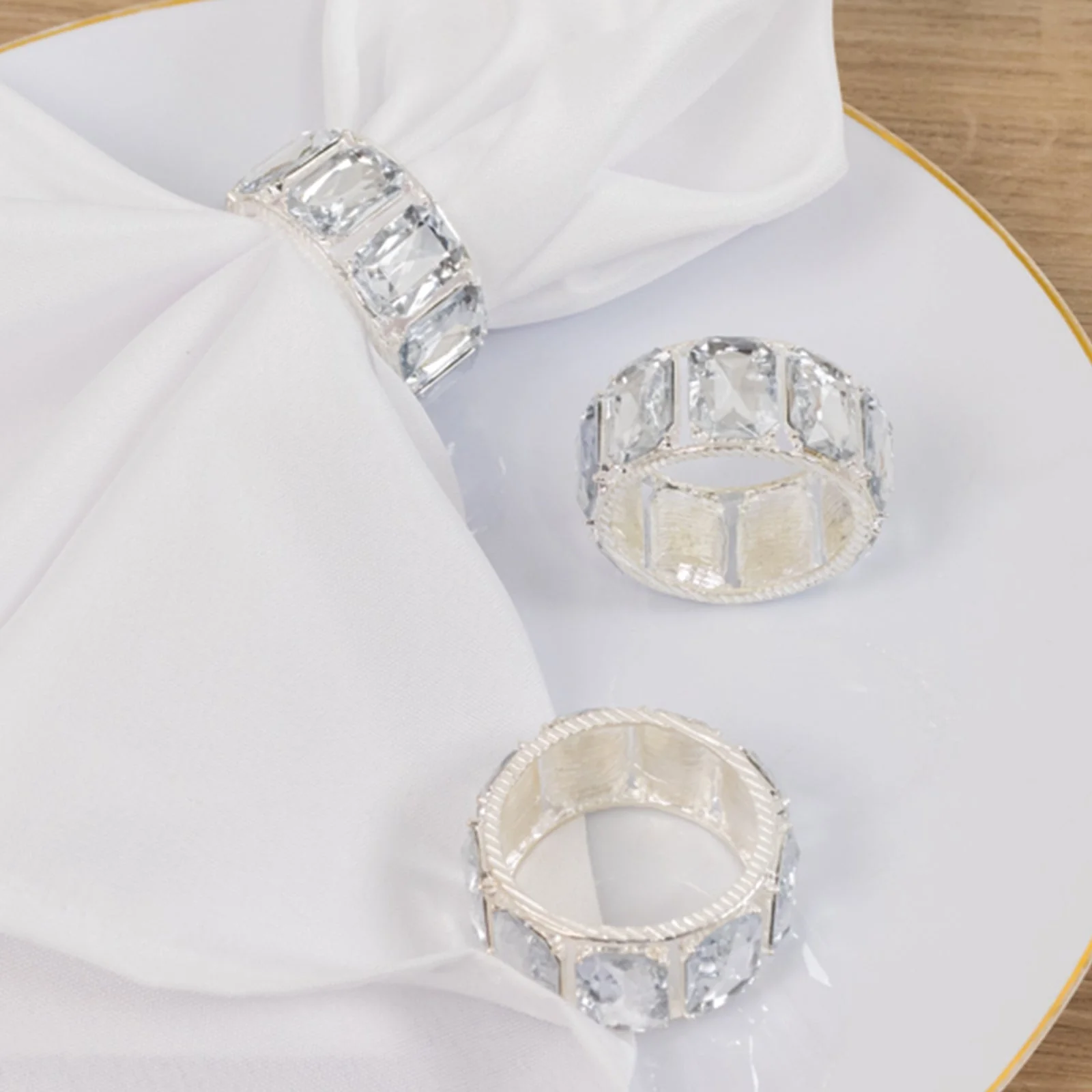 4 Pack Crystal Diamond Gem Napkin Rings, Elegant Decorative Napkin Holders for Table Settings - Image 6