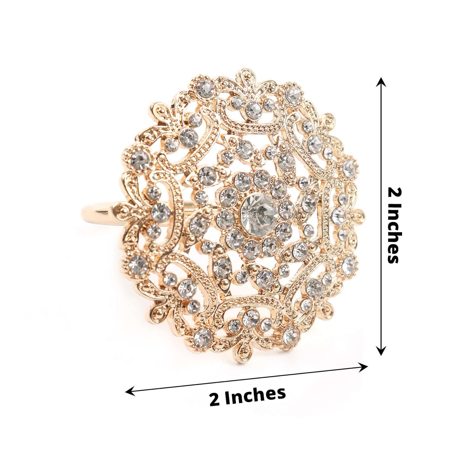 4 Pack Diamond Rhinestone Gold Metal Flower Napkin Rings, Decorative Napkin Buckle Holders - Image 3