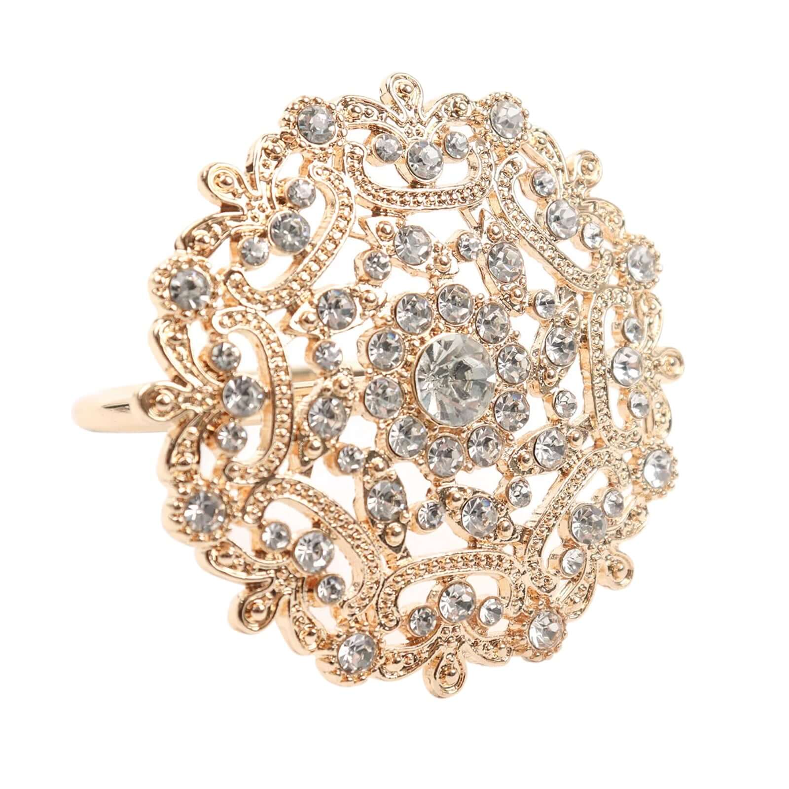 4 Pack Diamond Rhinestone Gold Metal Flower Napkin Rings, Decorative Napkin Buckle Holders - Image 7