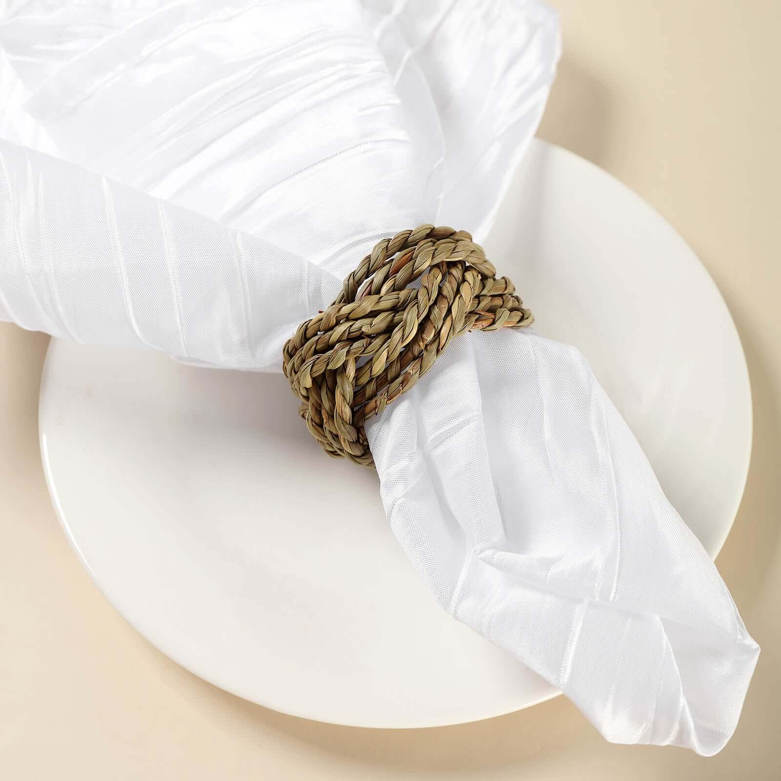 4 Pack Farmhouse Style Natural Burlap Napkin Rings, Handmade Braided Jute Napkin Holders - Image 2
