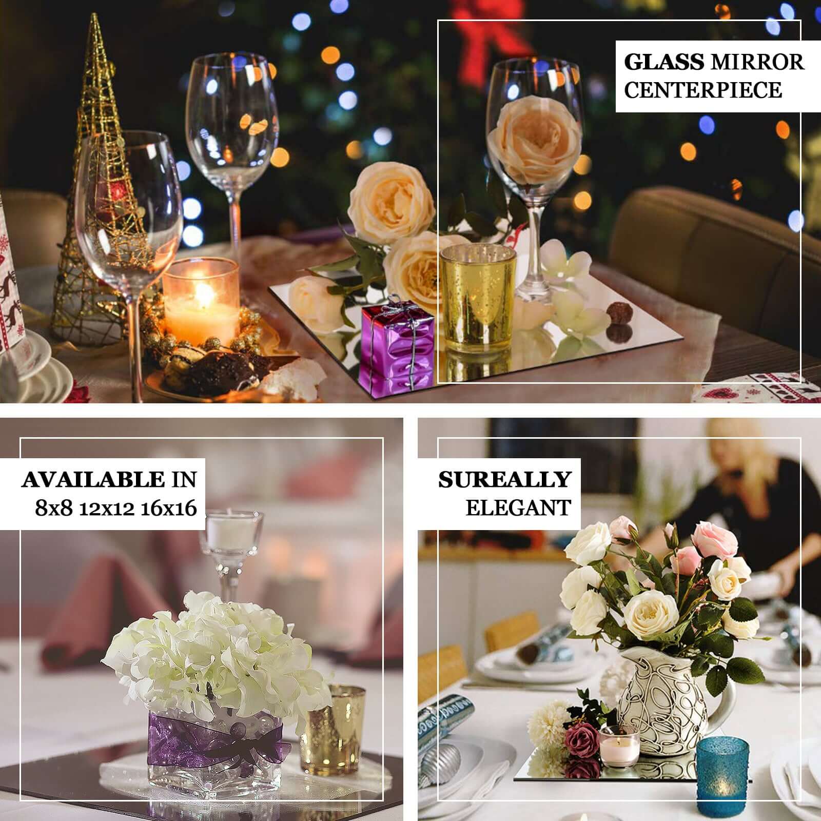 4-Pack Glass Mirror Table Centerpiece 12" Square Hanging Wall Decor - Reflective Event Decorations - Image 4