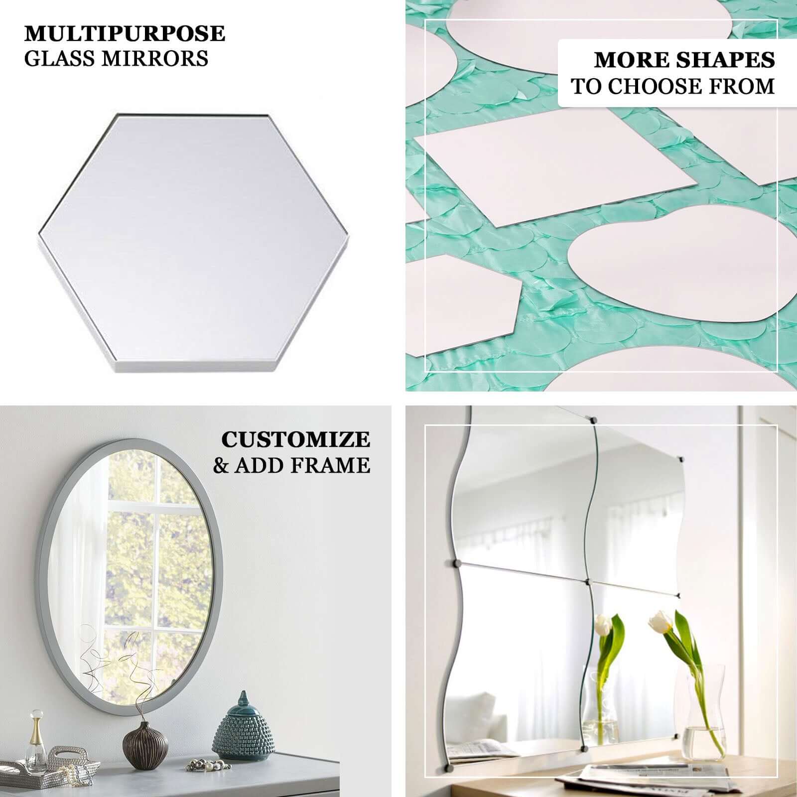 4-Pack Glass Mirror Table Centerpiece 12" Wave Hanging Wall Decor - Unique Reflective Event Display - Image 4