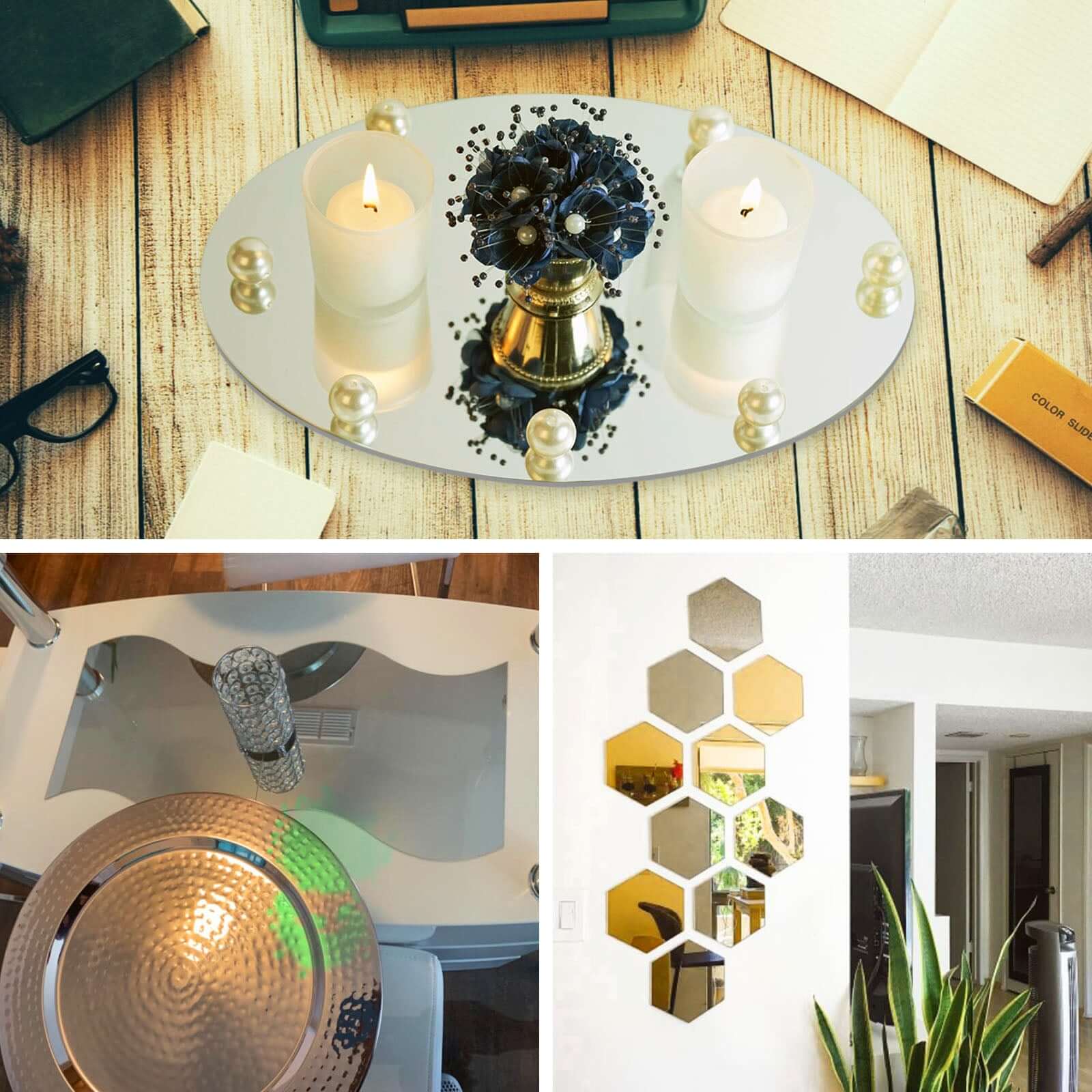4-Pack Glass Mirror Table Centerpiece 12" Wave Hanging Wall Decor - Unique Reflective Event Display - Image 5