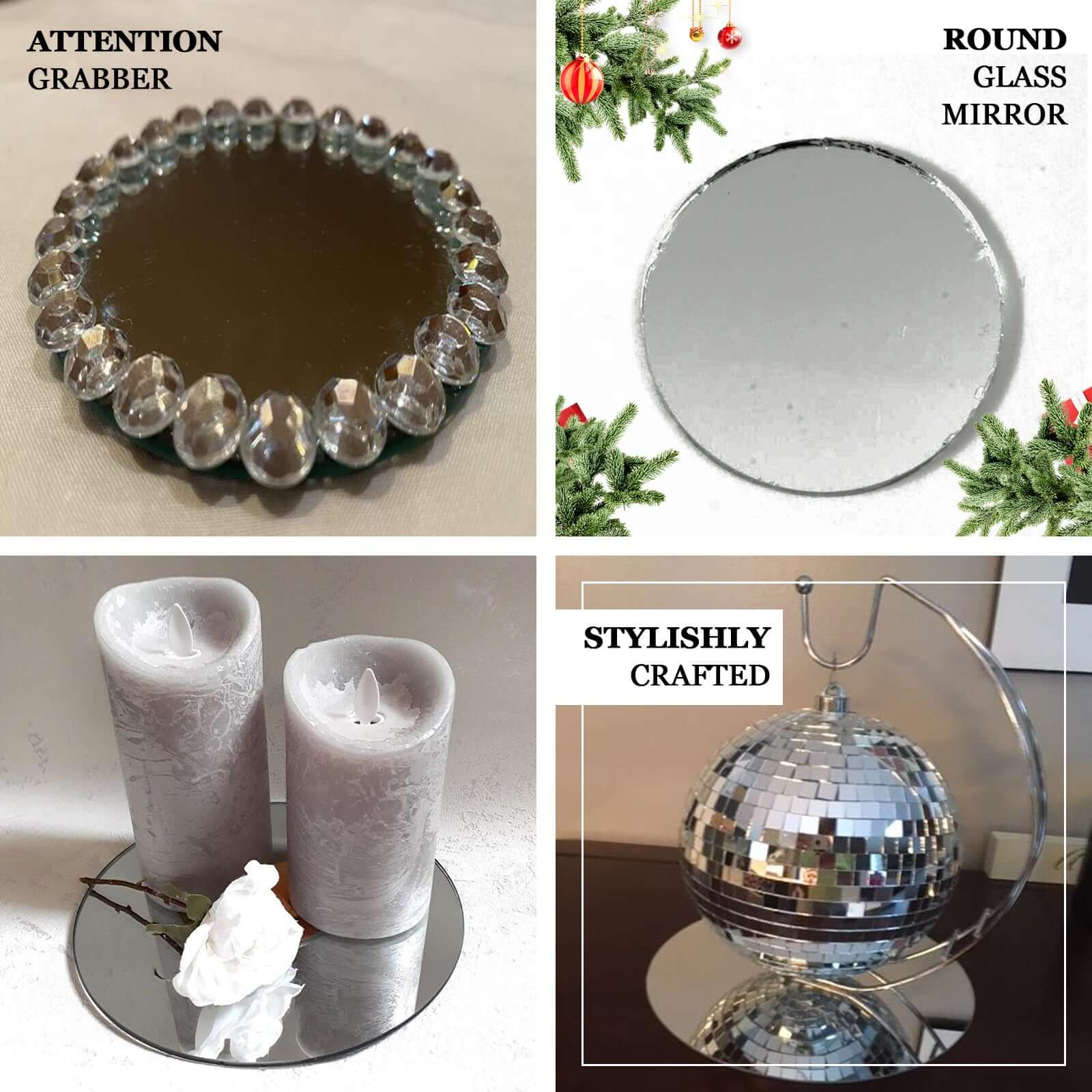 4-Pack Glass Mirror Table Centerpiece 14" Round Hanging Wall Decor - Reflective Event Decorations - Image 4