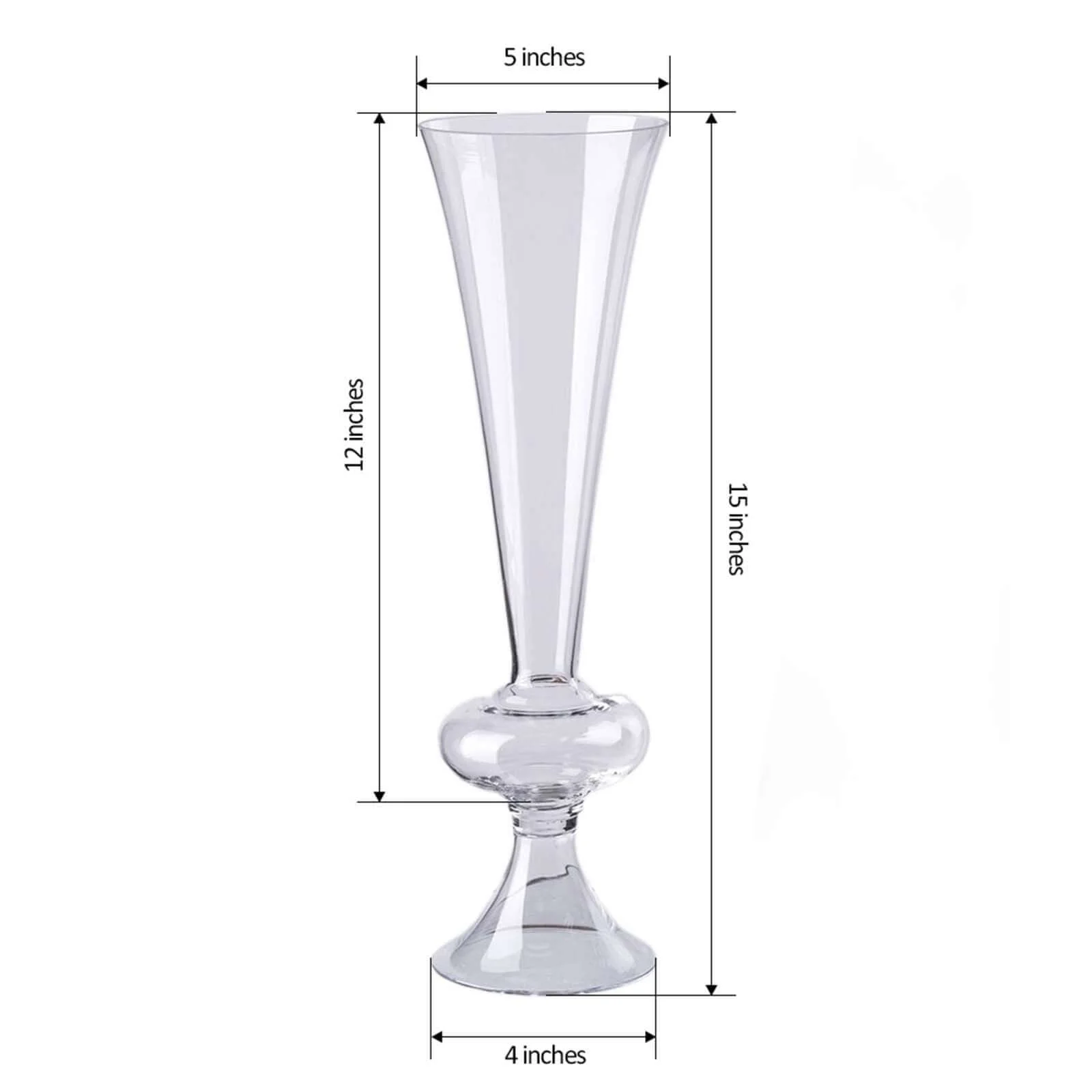 4-Pack Glass Trumpet Vases Crystal Ball Design 15" Clear - Reversible Centerpieces for Weddings - Image 3