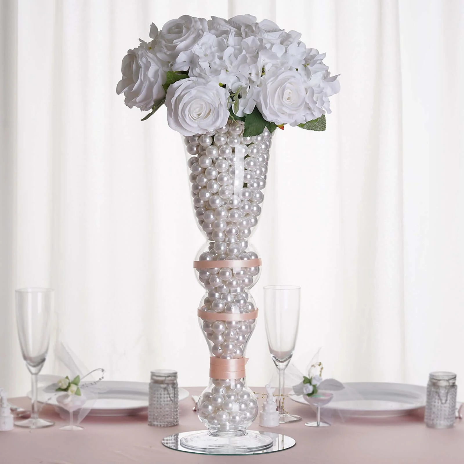 4-Pack Glass Trumpet Vases Pilsner Curved Design 20" Clear - Decorative Floral Wedding Centerpieces - Image 2