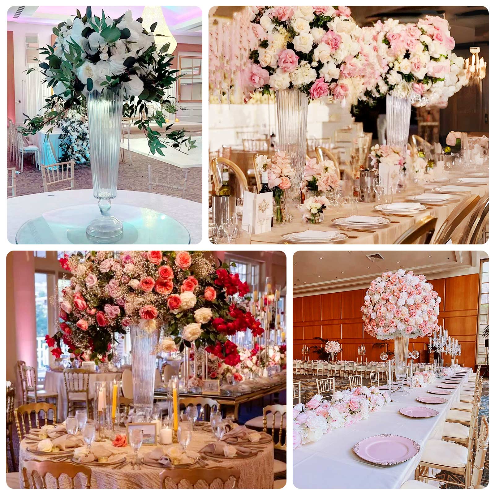 4-Pack Glass Trumpet Vases Ribbed Design 26" Clear - Heavy Duty Floral Wedding Centerpieces - Image 4