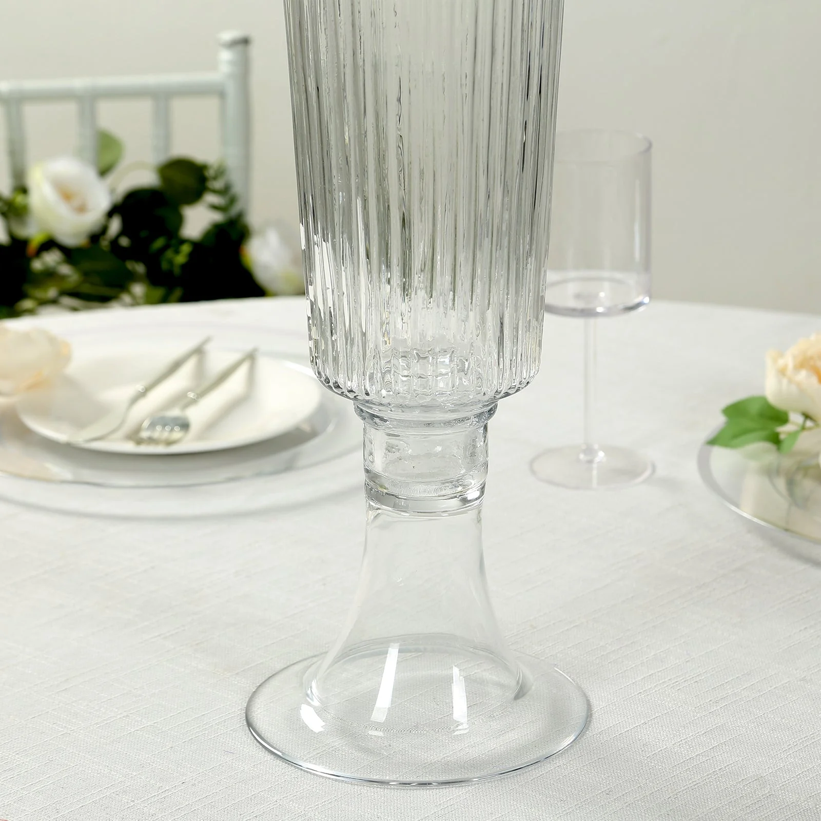 4-Pack Glass Trumpet Vases Ribbed Design 26" Clear - Heavy Duty Floral Wedding Centerpieces - Image 8