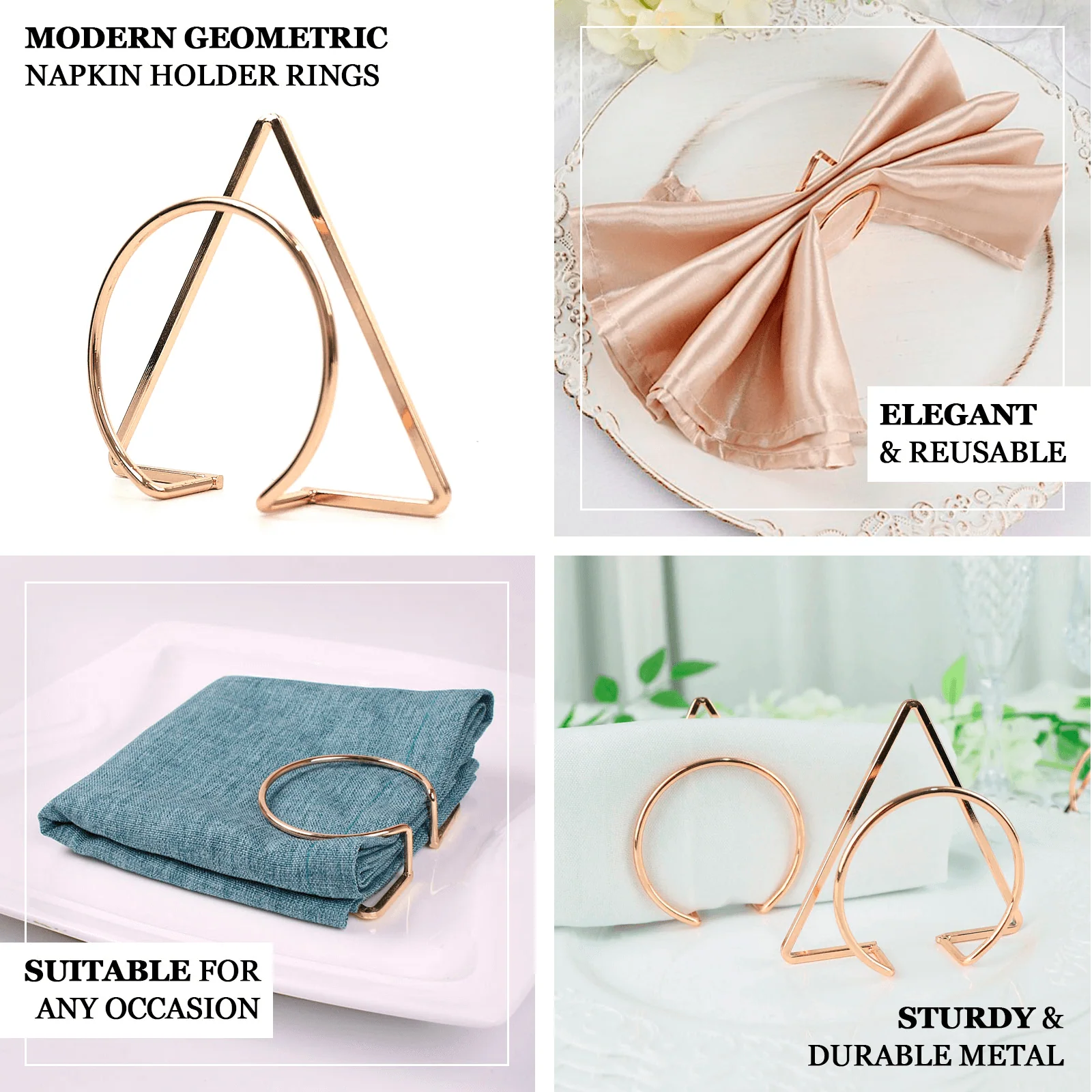 4 Pack Gold Geometric Metal Napkin Rings, Modern Nordic Napkin Holder Stands - Image 4