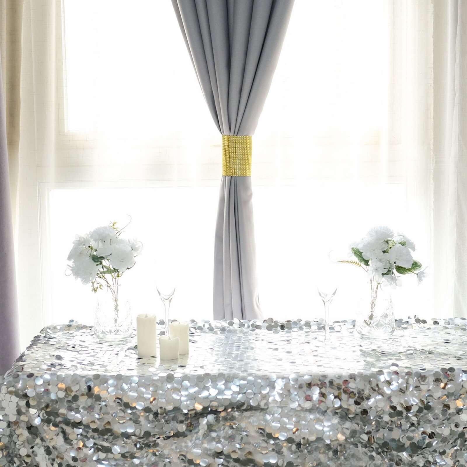 4 Pack Gold Large Rhinestone Mesh Velcro Chair Sash Clips, Backdrop Curtain Bands 5"X10" - Image 6