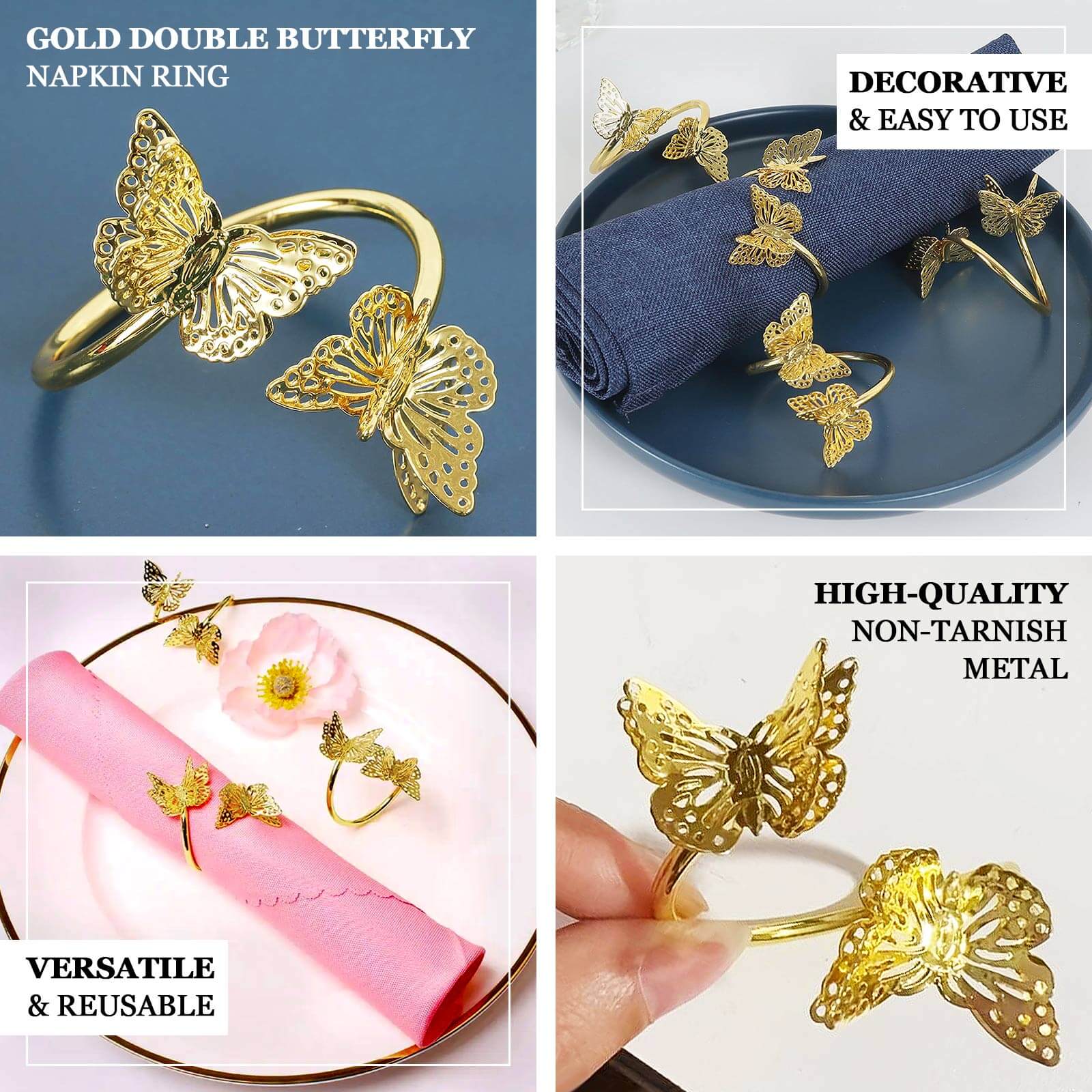 4 Pack Gold Laser Cut Butterfly Metal Napkin Rings Dining Table Decor, Spiral Wedding Napkin Holders - 2" - Image 4