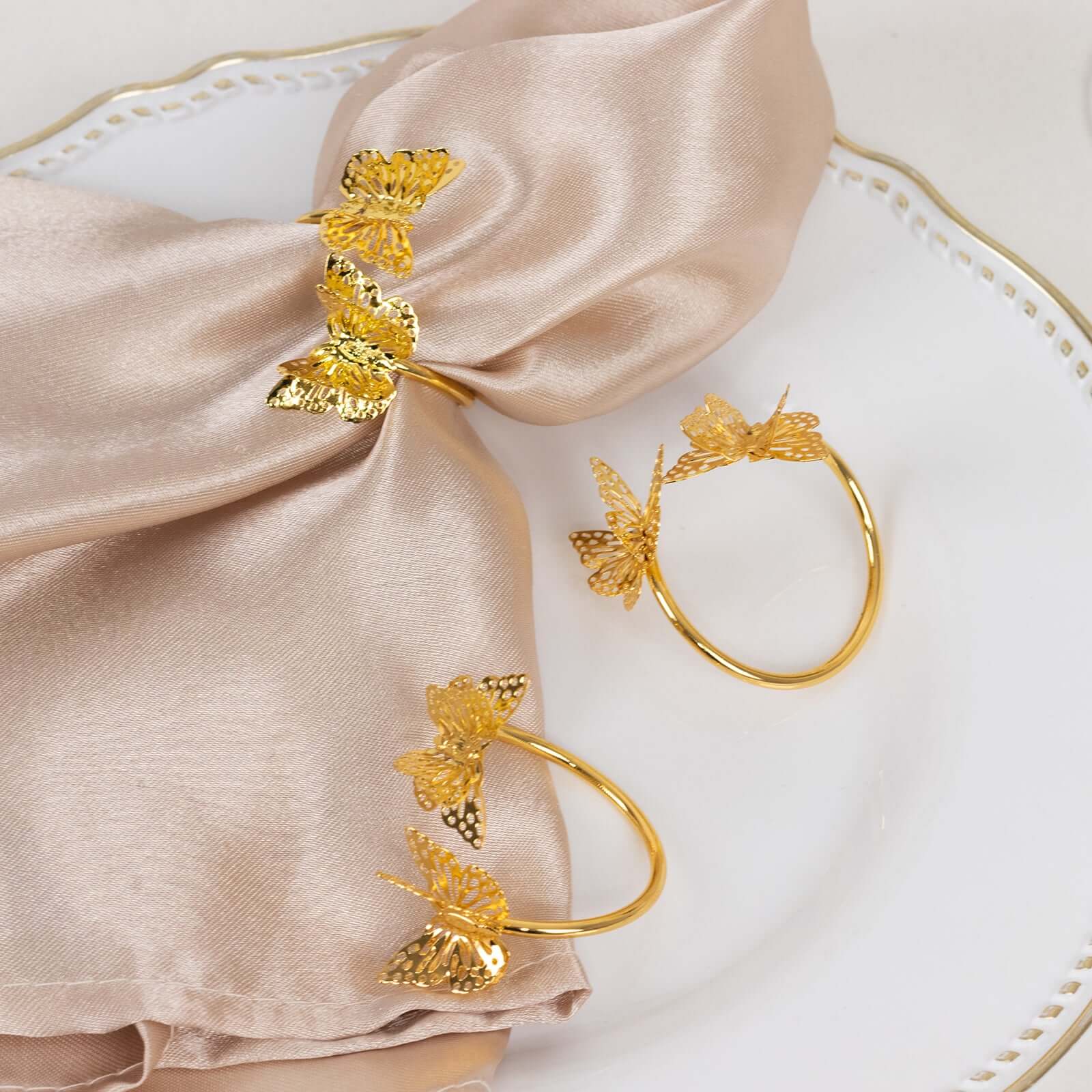 4 Pack Gold Laser Cut Butterfly Metal Napkin Rings Dining Table Decor, Spiral Wedding Napkin Holders - 2" - Image 5