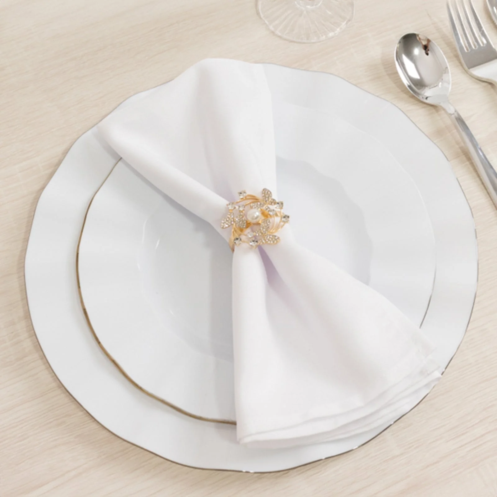 4 Pack Gold Metal Butterfly Napkin Rings with Rhinestones and Pearl Center, Elegant Table Decor for Weddings, Parties, and Special Occasions - Image 2