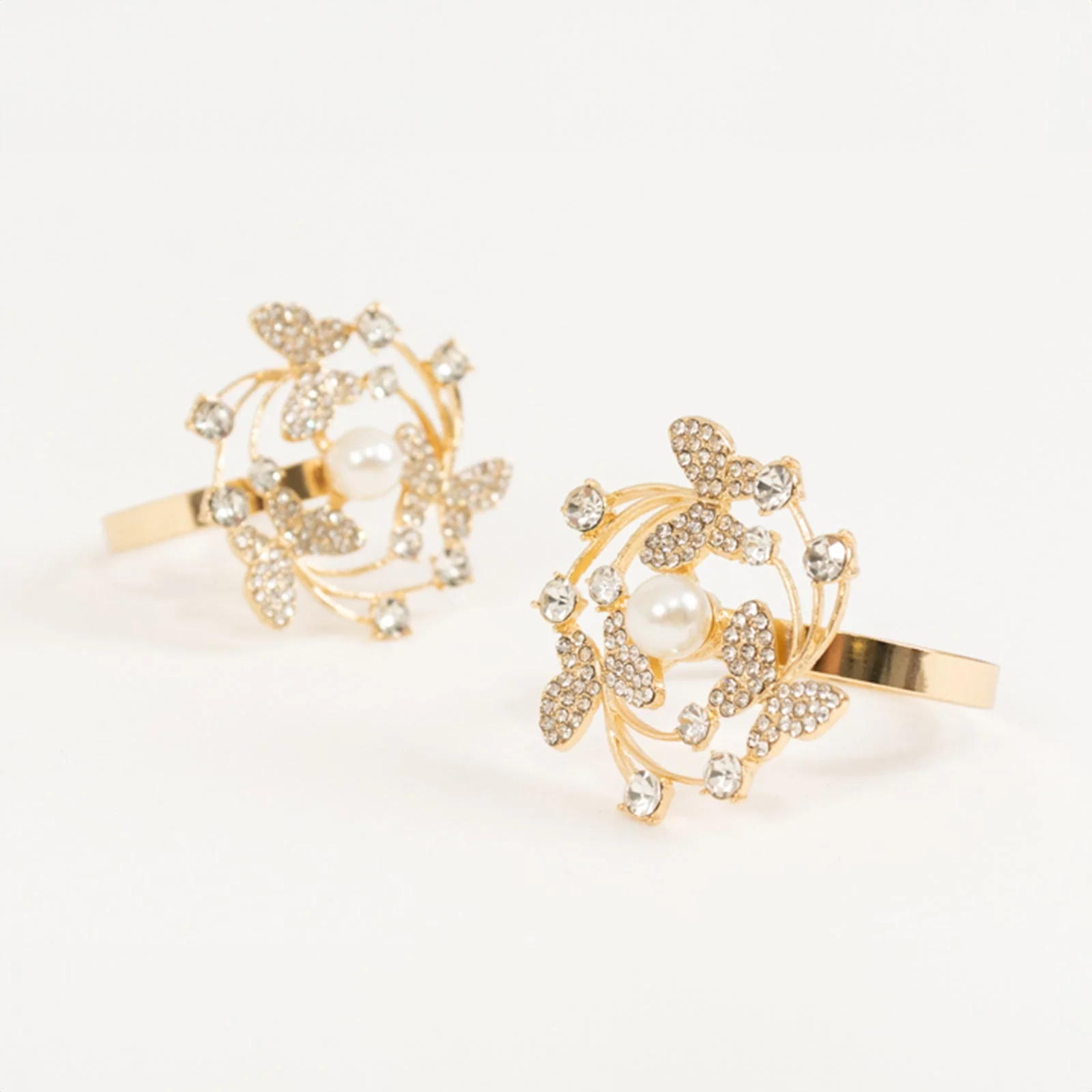 4 Pack Gold Metal Butterfly Napkin Rings with Rhinestones and Pearl Center, Elegant Table Decor for Weddings, Parties, and Special Occasions - Image 5