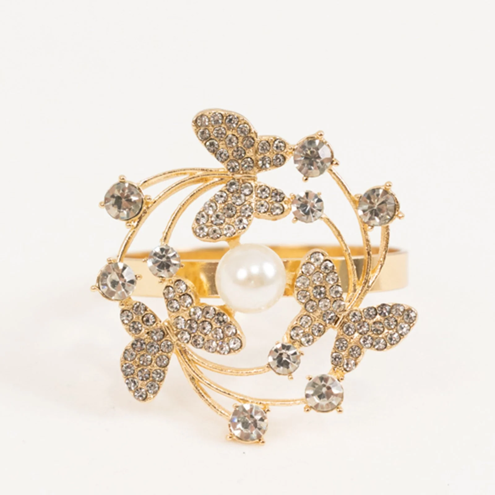 4 Pack Gold Metal Butterfly Napkin Rings with Rhinestones and Pearl Center, Elegant Table Decor for Weddings, Parties, and Special Occasions - Image 6