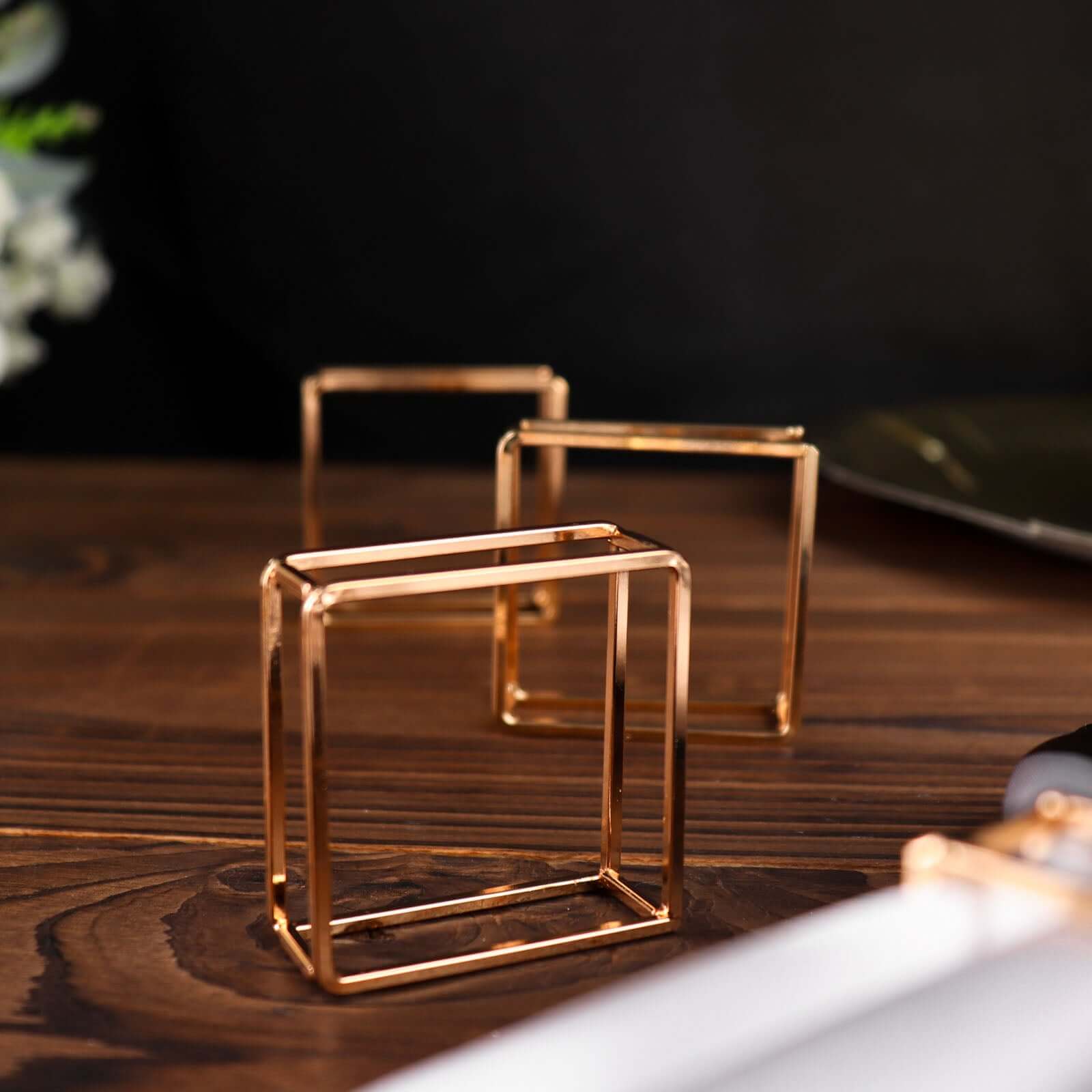 4 Pack Gold Metal Hollow Square Napkin Rings, Modern Geometric Cube Napkin Holders - Image 8