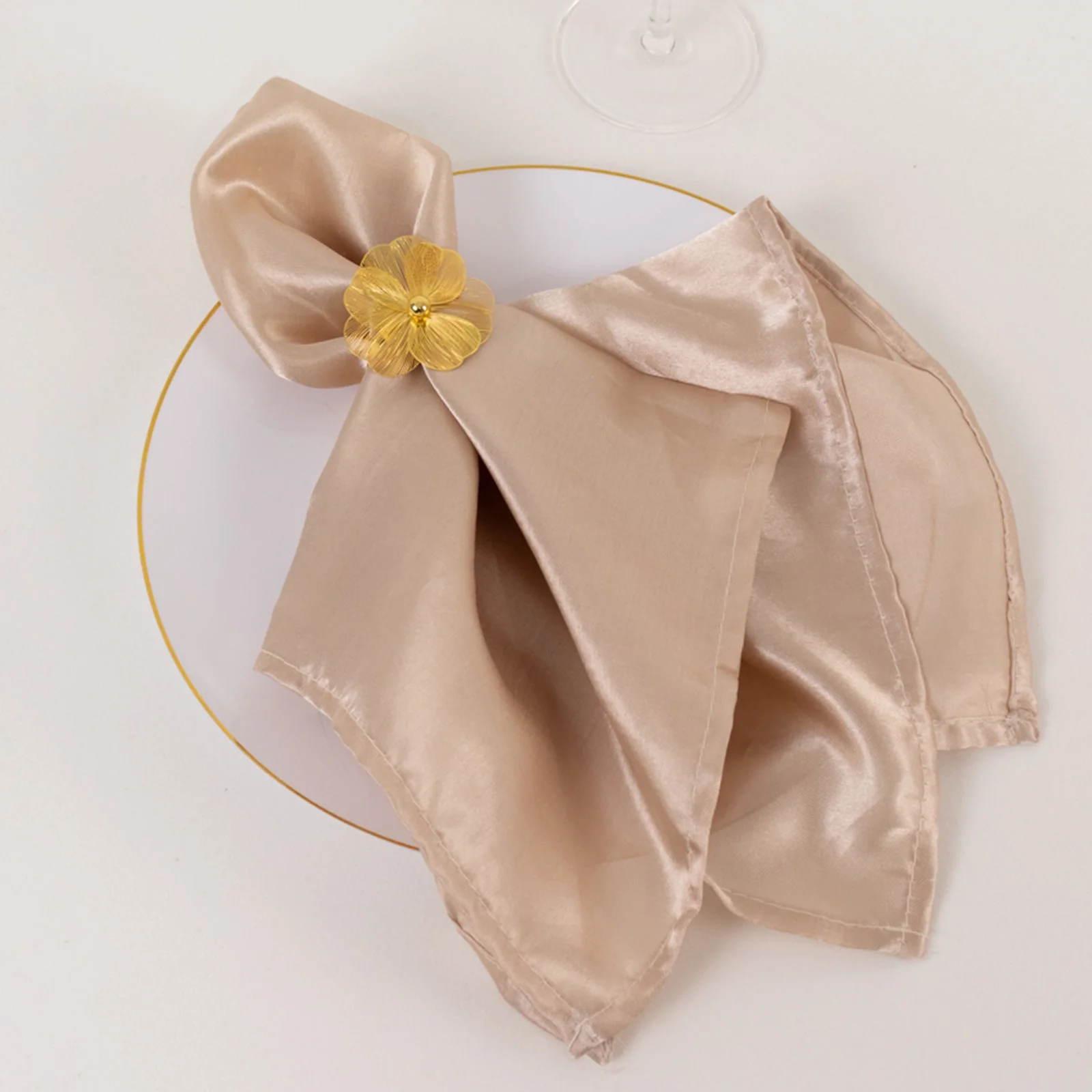 4 Pack Gold Metal Jasmine Flower Napkin Rings with Pearl Center, Decorative Floral Napkin Holder Bands - 2" - Image 5