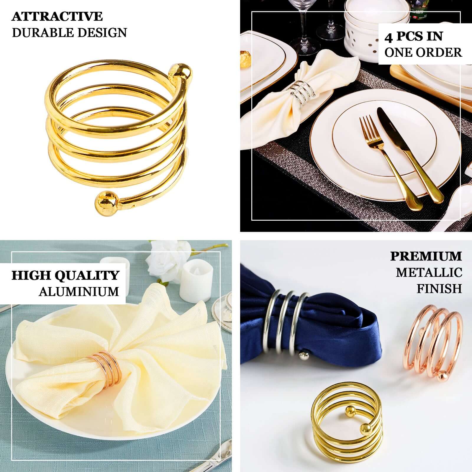 4 Pack Gold Plated Spiral Aluminum Napkin Rings - Image 4