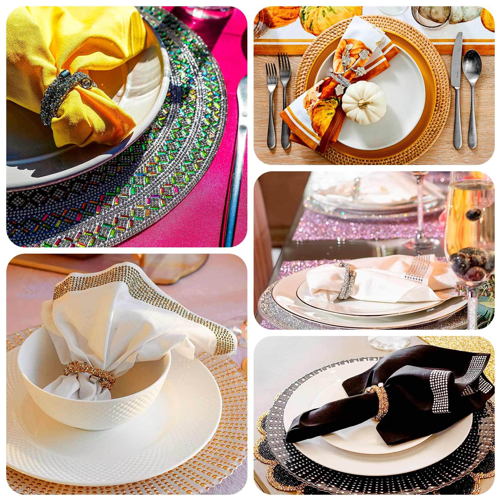 4 Pack Gold Sparkle Rhinestone Swirl Napkin Rings, Elegant Cloth Napkin Holders - Image 5