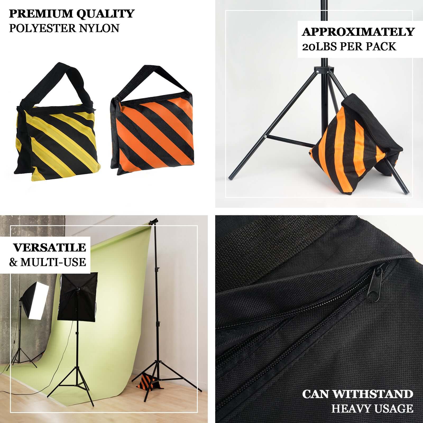 4 Pack Heavy Duty Black Yellow Sand Saddle Bag For Pipe and Drape Backdrop Stands - Image 4