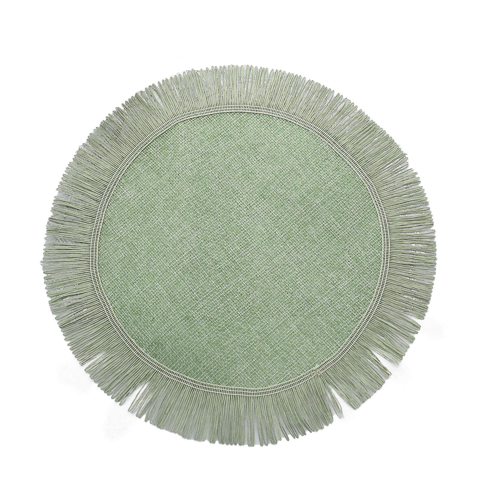 4-Pack Jute Placemats 16" Round Fringe Edge Design Sage Green - Rustic Burlap Dining Mats - Image 6
