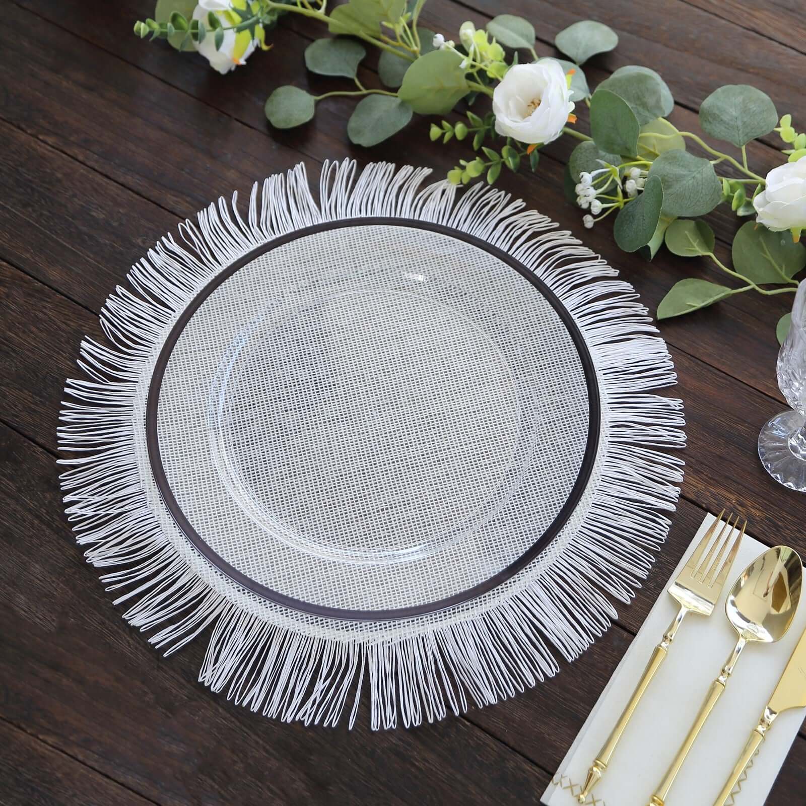 4-Pack Jute Placemats 16" Round Fringe Edge Design White - Rustic Boho Chic Burlap Dining Mats - Image 6