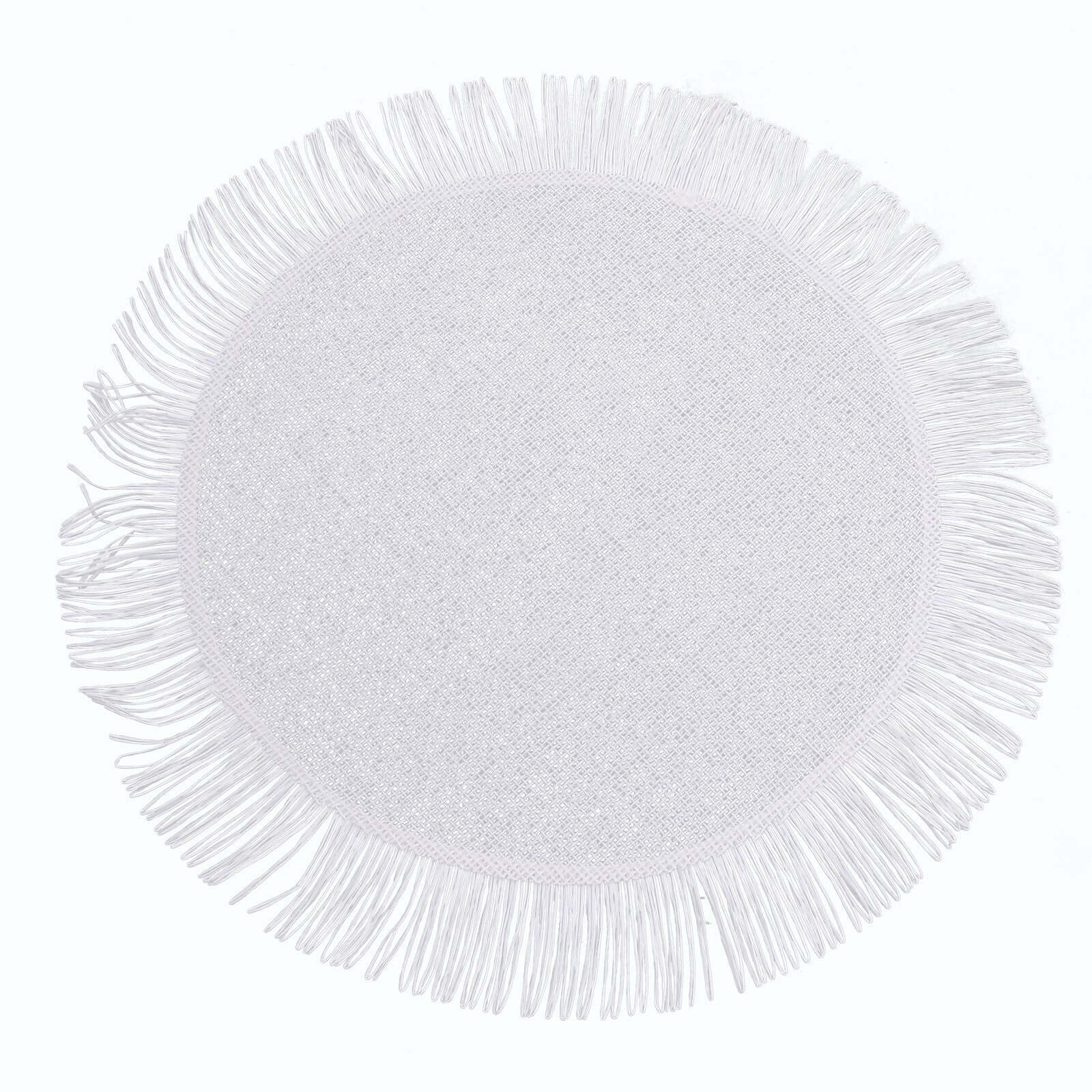 4-Pack Jute Placemats 16" Round Fringe Edge Design White - Rustic Boho Chic Burlap Dining Mats - Image 9