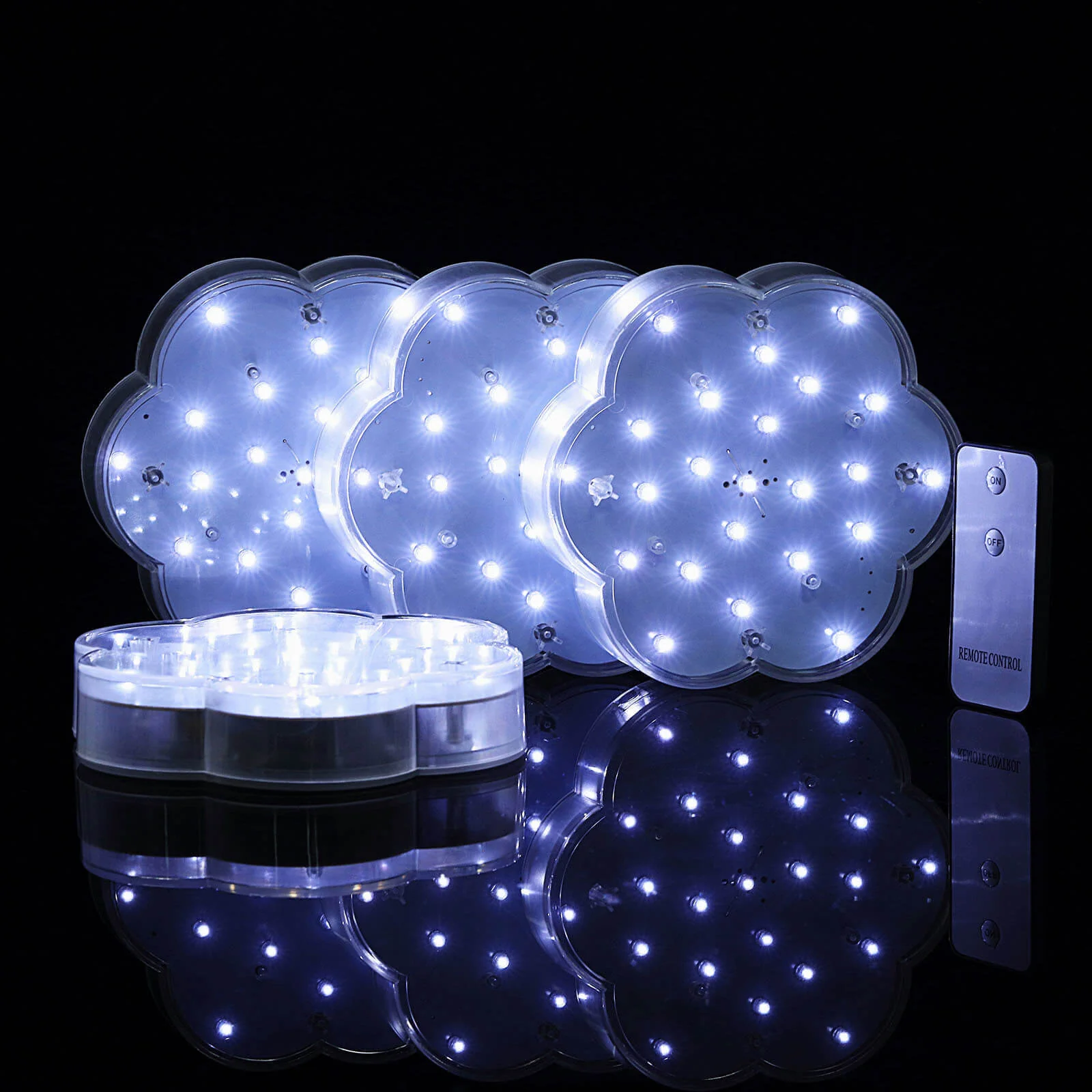 4-Pack LED Disc Lights 6" Flower Shaped Design White - 23 LEDs with Remote for DIY Centerpieces