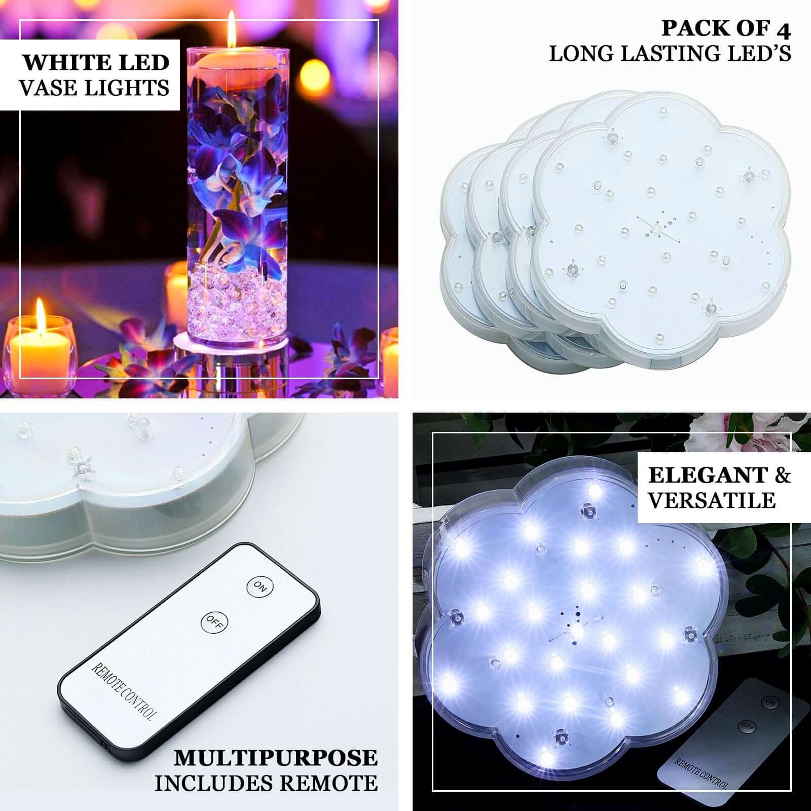4-Pack LED Disc Lights 6" Flower Shaped Design White - 23 LEDs with Remote for DIY Centerpieces - Image 4
