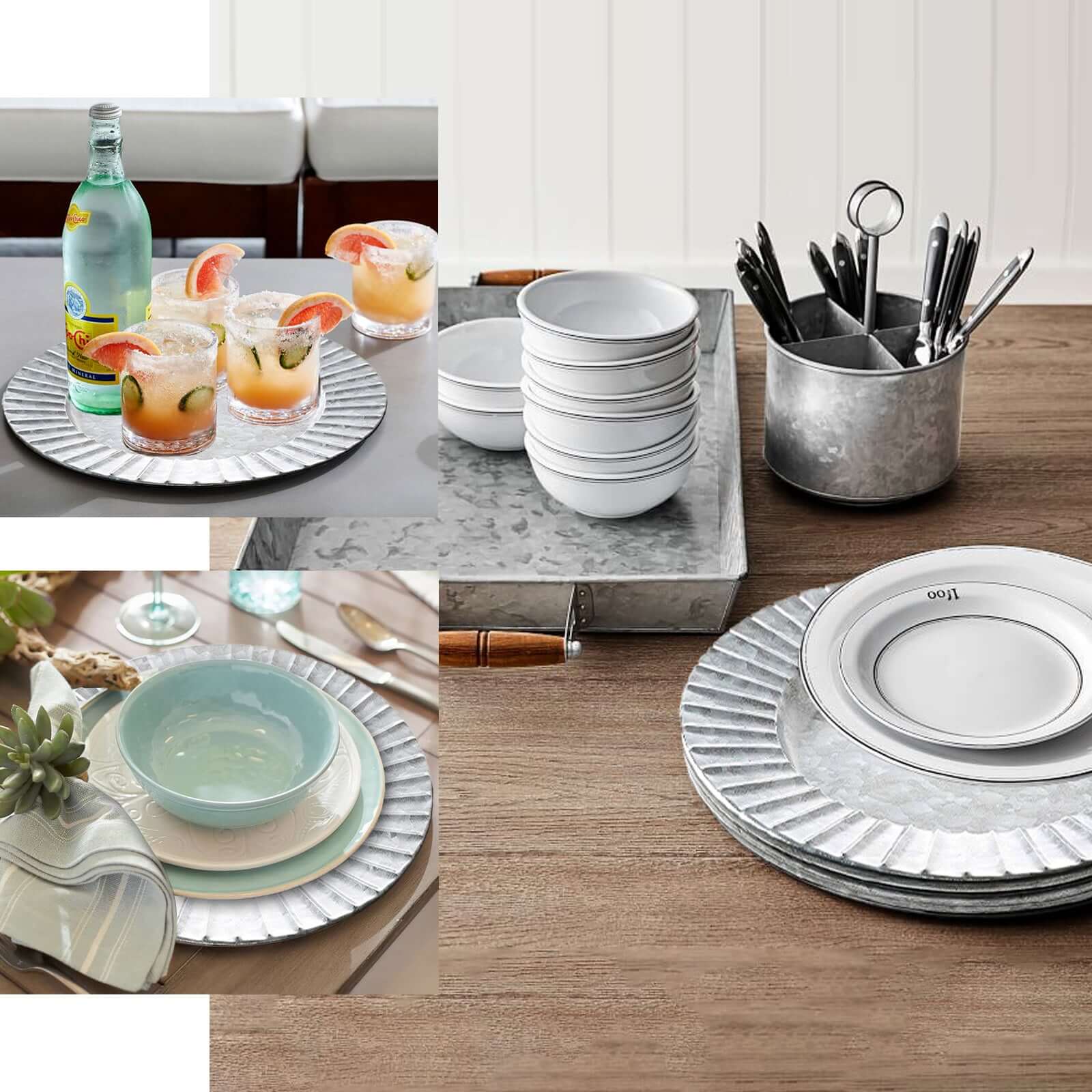 4-Pack Metal Charger Plates 13" Round Silver with Galvanized Ruffled Rim - Sleek Charger Tableware - Image 5
