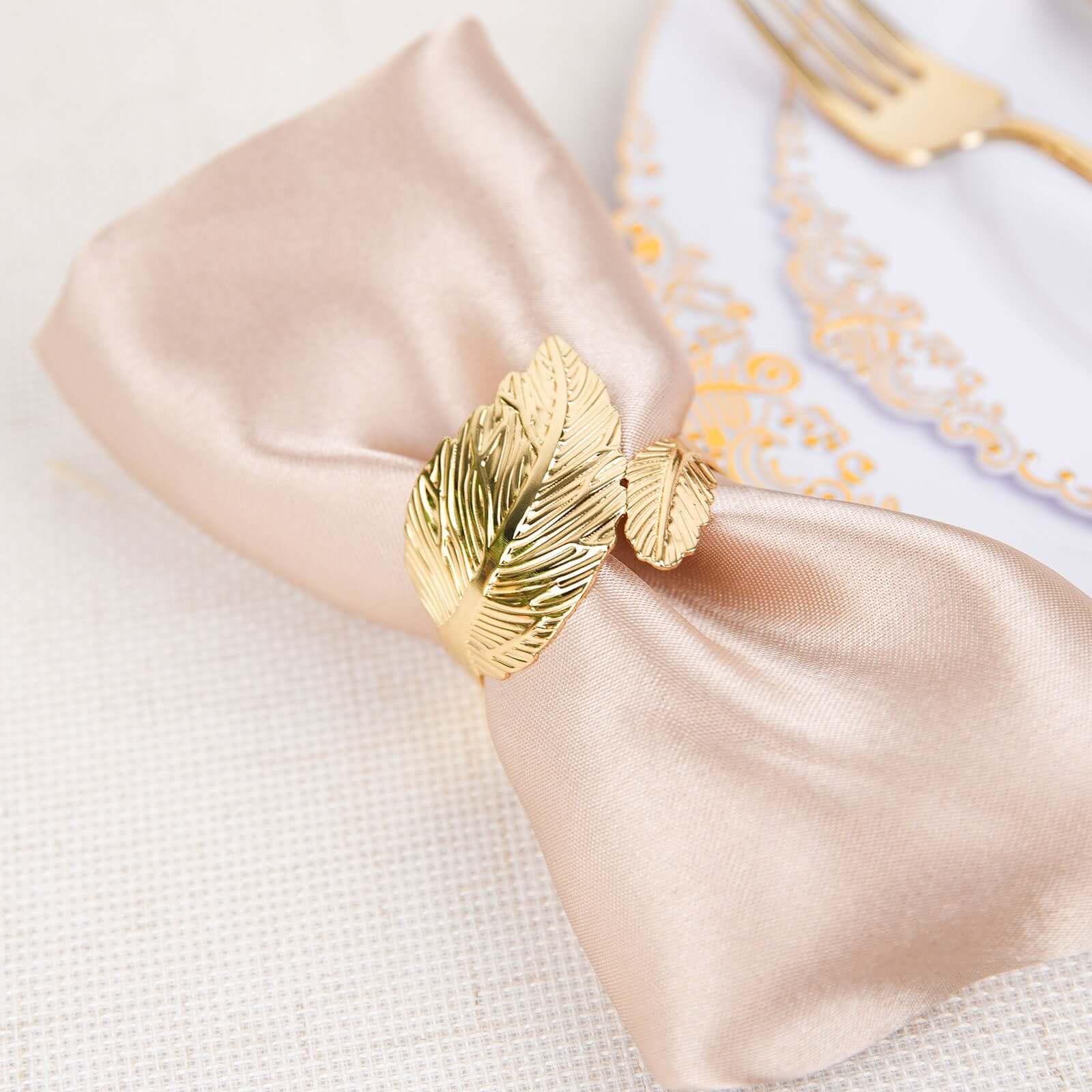 4 Pack Metallic Gold Ornate Leaf Napkin Rings, Linen Napkin Holders - Image 6