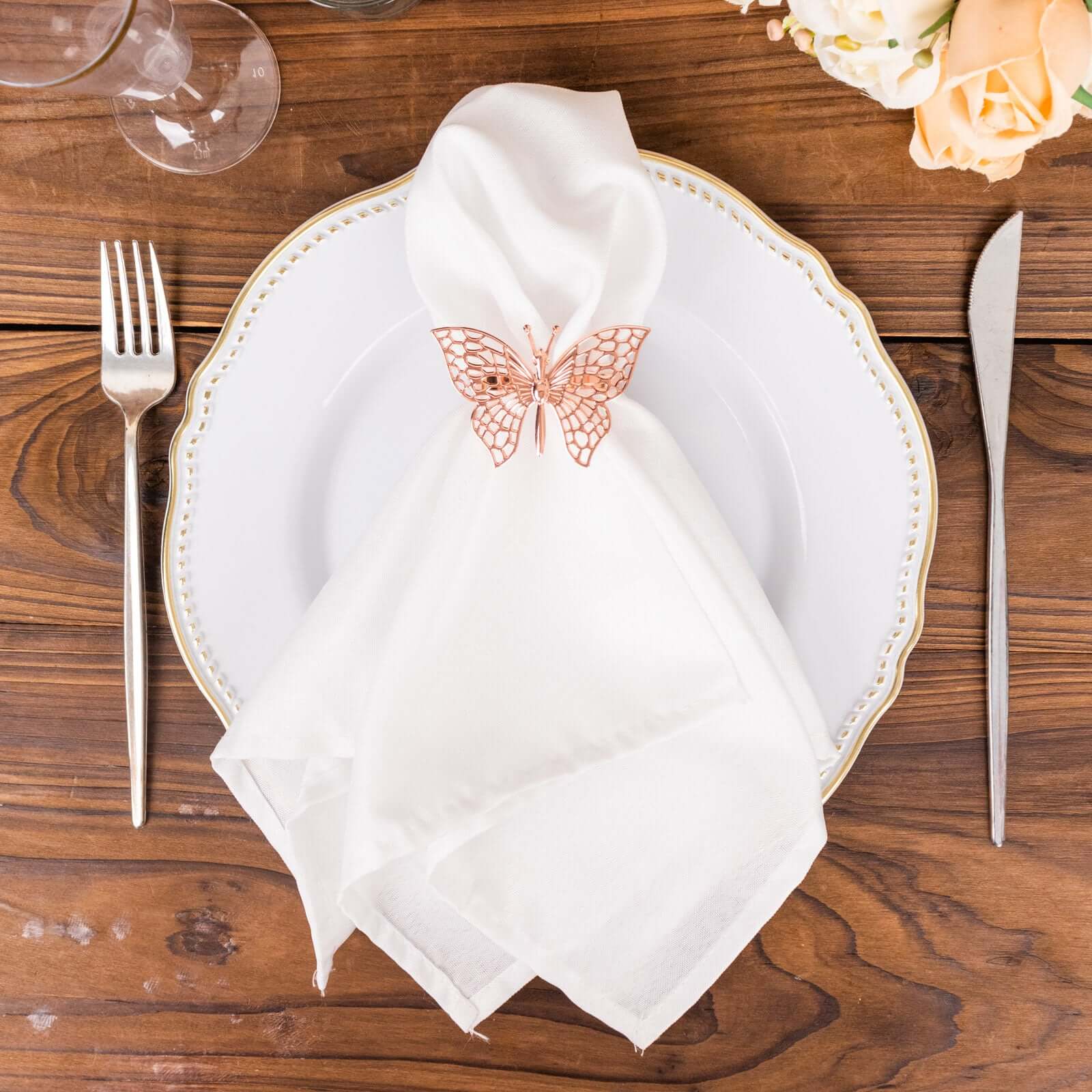 4 Pack Metallic Rose Gold Laser Cut Butterfly Napkin Rings, Decorative Cloth Napkin Holders - Image 6