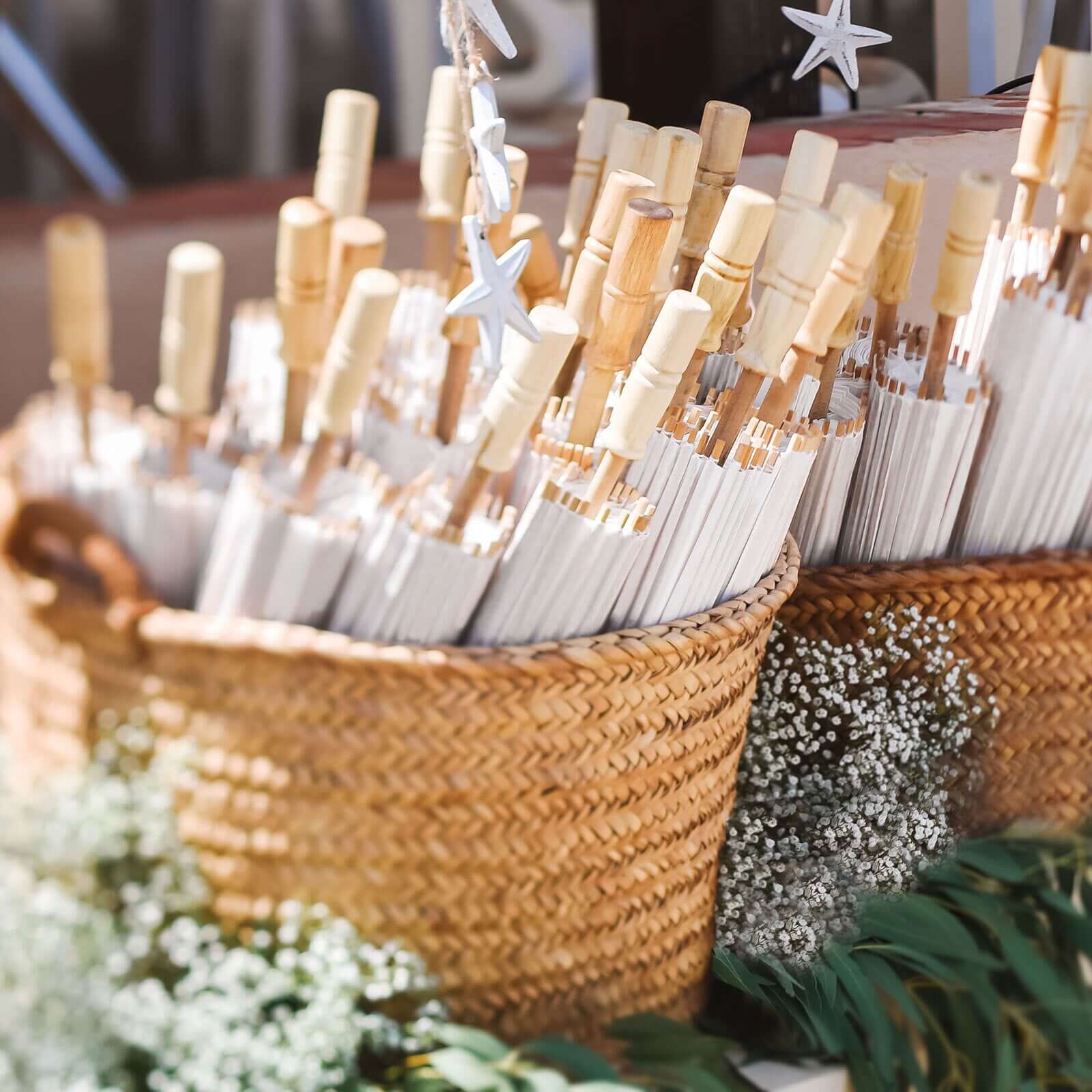 4-Pack Parasol Umbrellas Paper and Bamboo 16" White - Wedding Party Favors and Table Decorations - Image 2