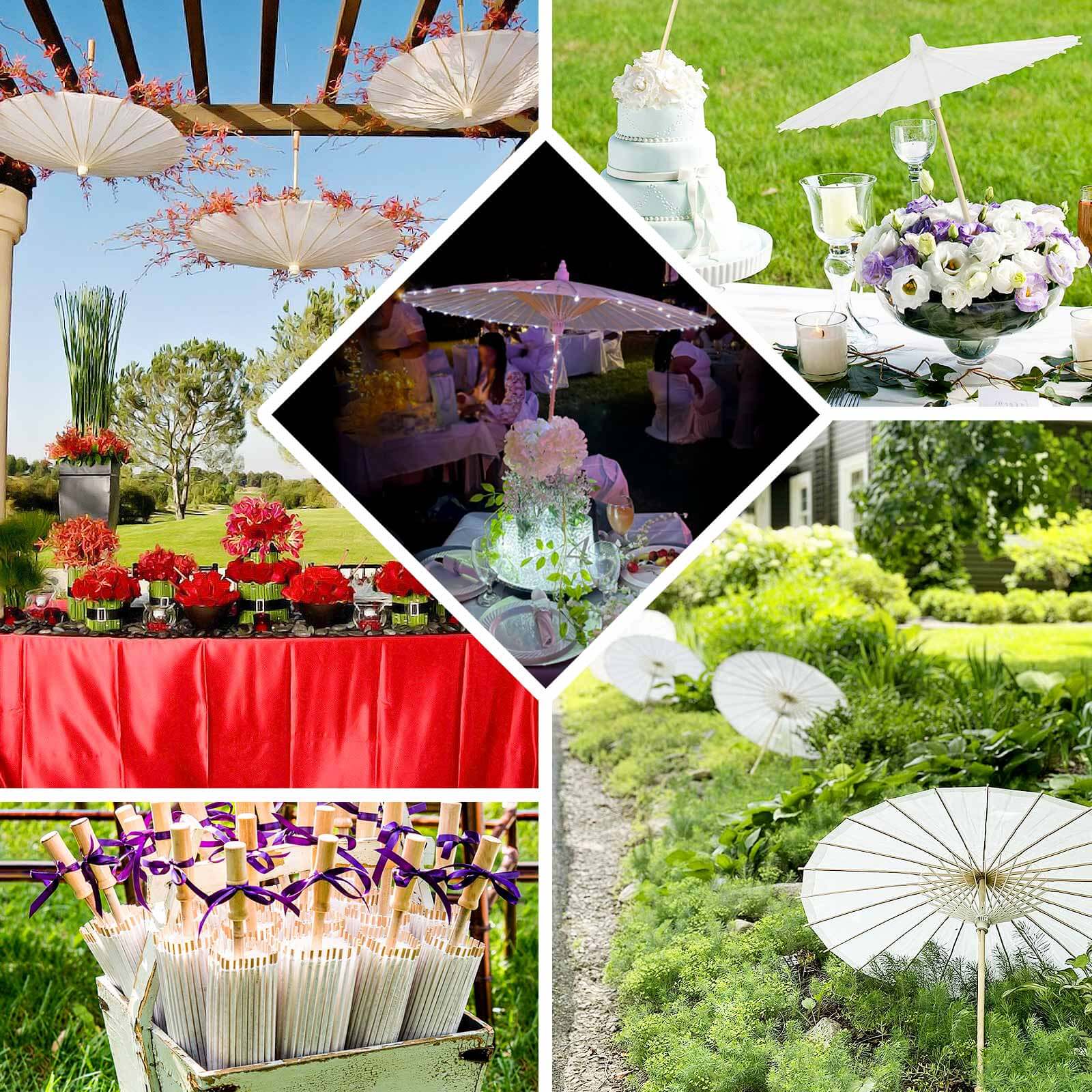 4-Pack Parasol Umbrellas Paper and Bamboo 16" White - Wedding Party Favors and Table Decorations - Image 5